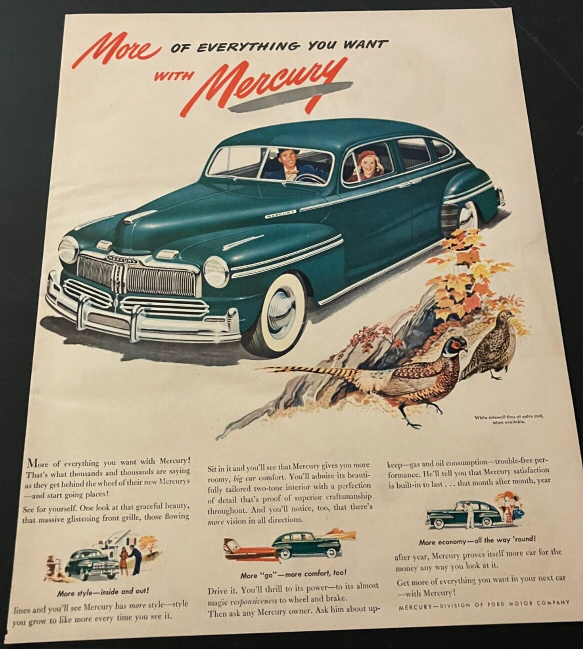 Green 1947 Mercury Sedan - Vintage Original Color Car Print Ad / Wall Art