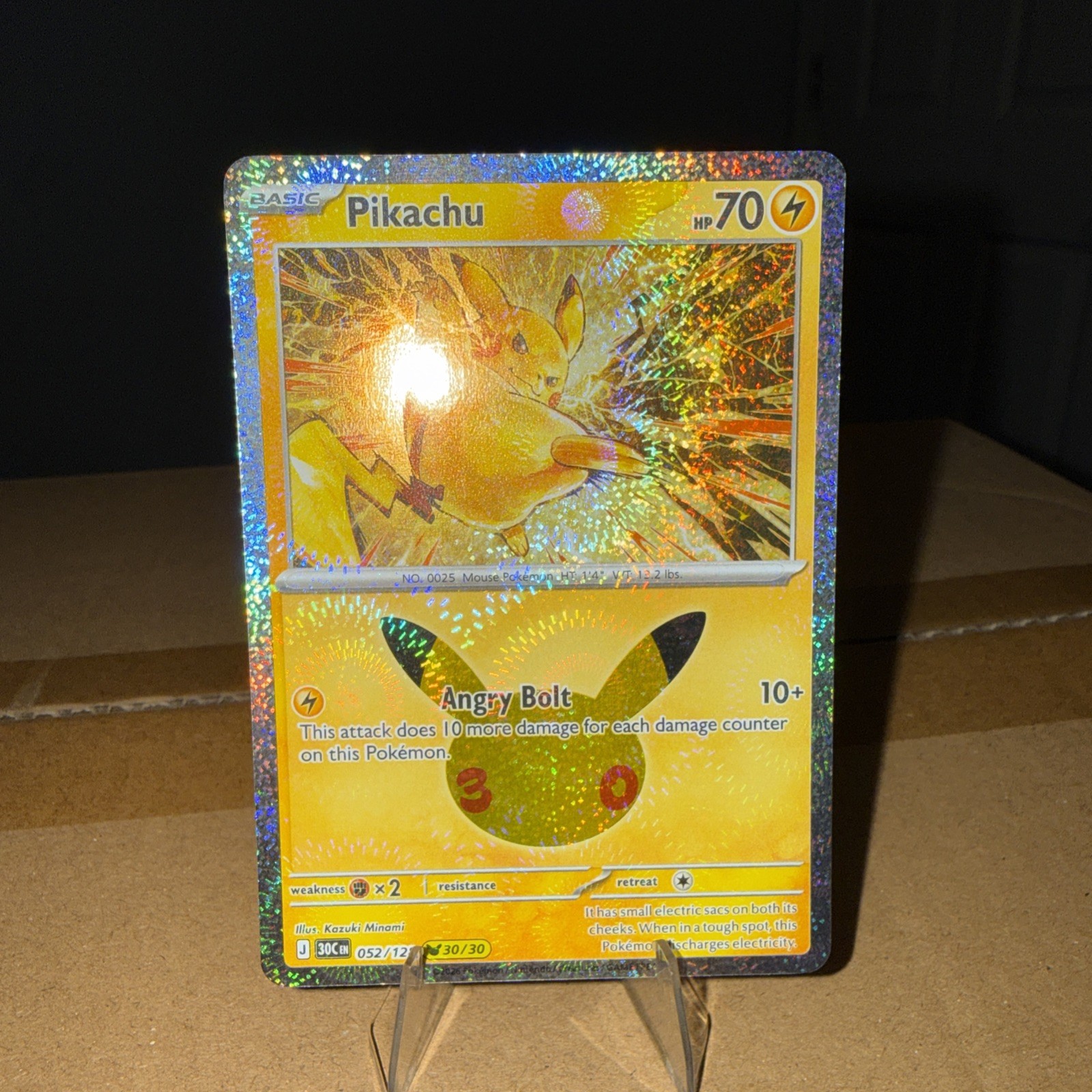 Pokemon Pikachu 052/128 30/30 30th Celebration Angry Bolt Holo Fireworks RP45