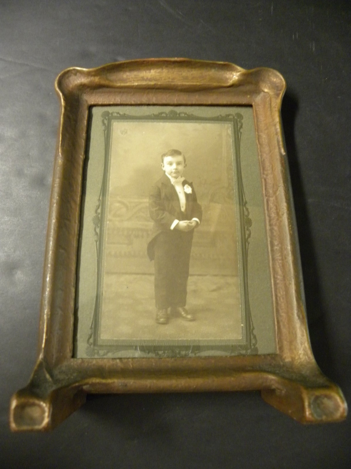 A Rare Antique  Frame & Photograph Of A Boy In Formal Attire Early 1900's