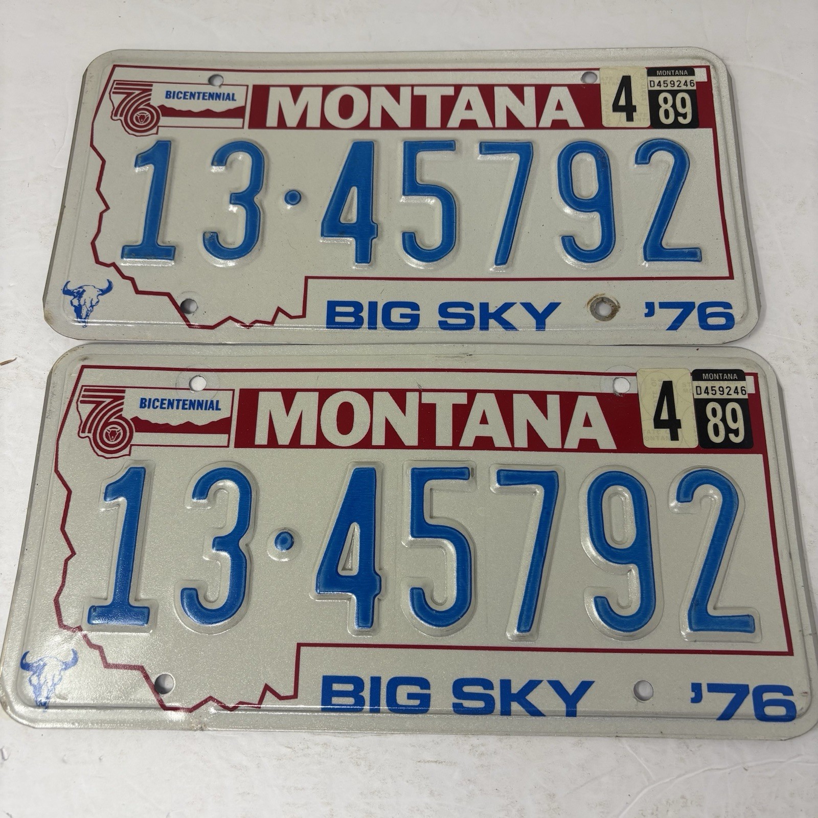 VTG 1976 Montana Bicentennial License Plate MATCHING PAIR Big Sky 13-45792 Tag