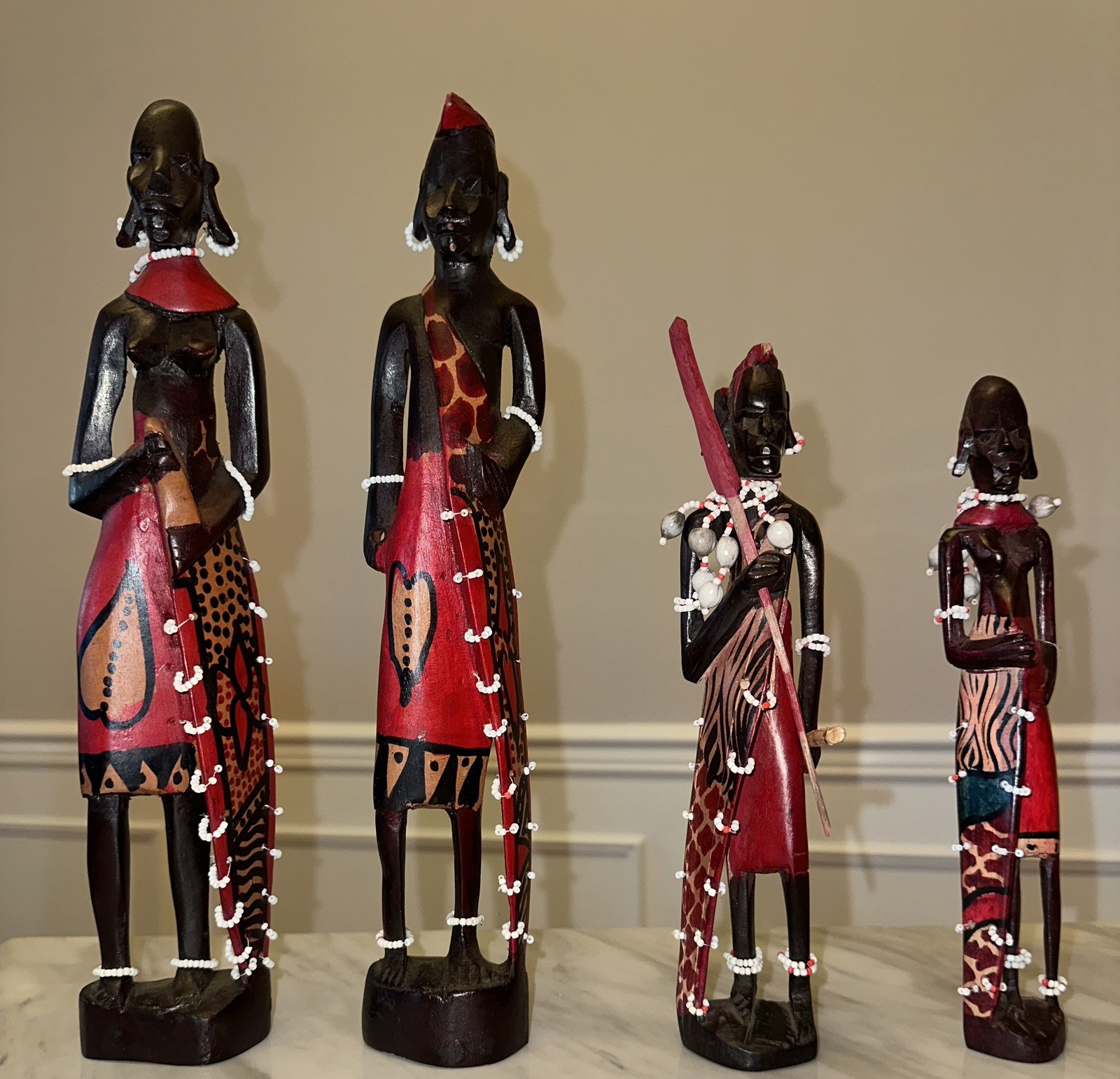 Vintage Maasai Tribal Warriors Kenya African Sculpture Hand Carved 12” and 9”