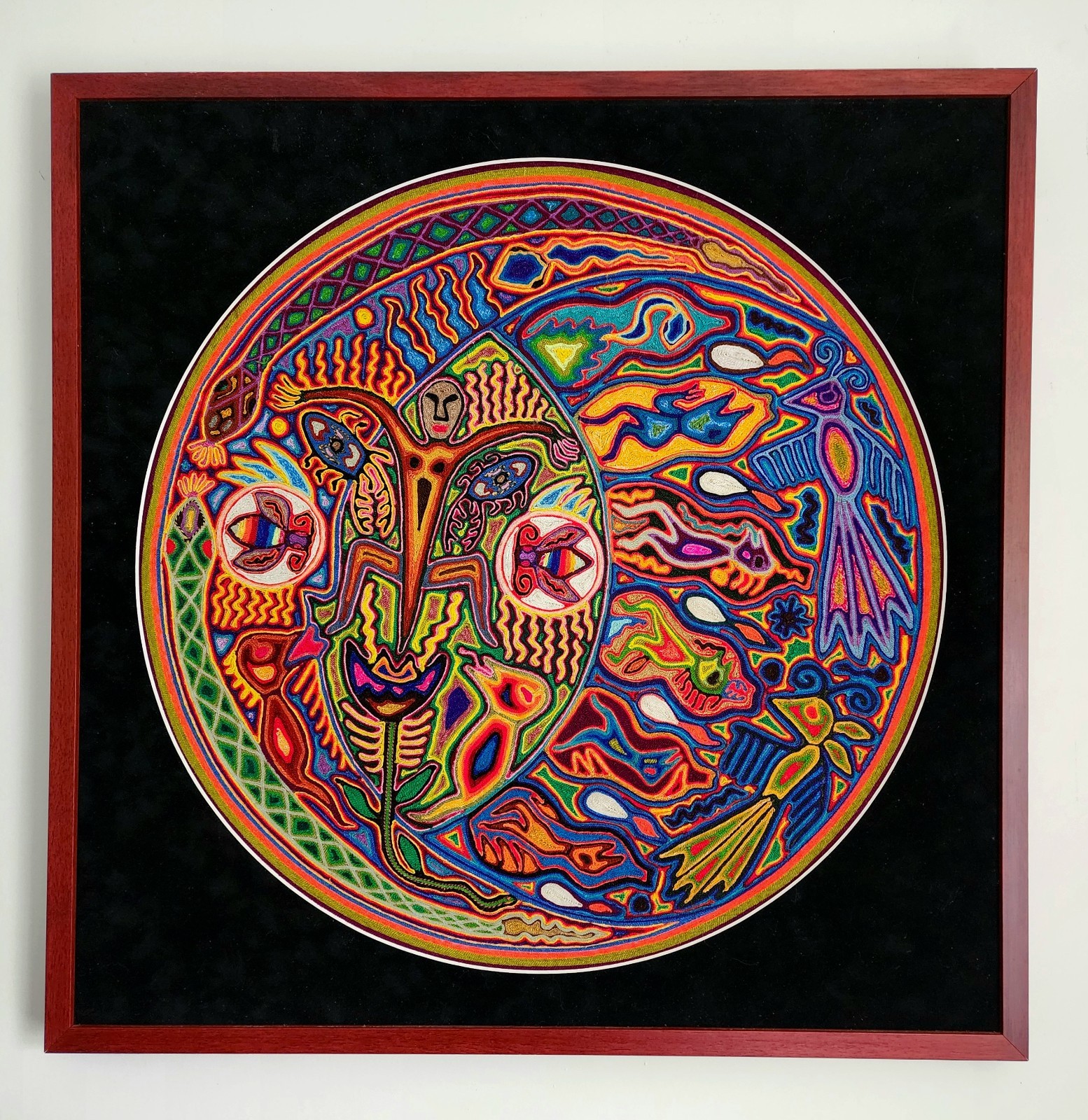 Huichol Indians Vintage Yarn Painting Eclipse Justo Benitez 