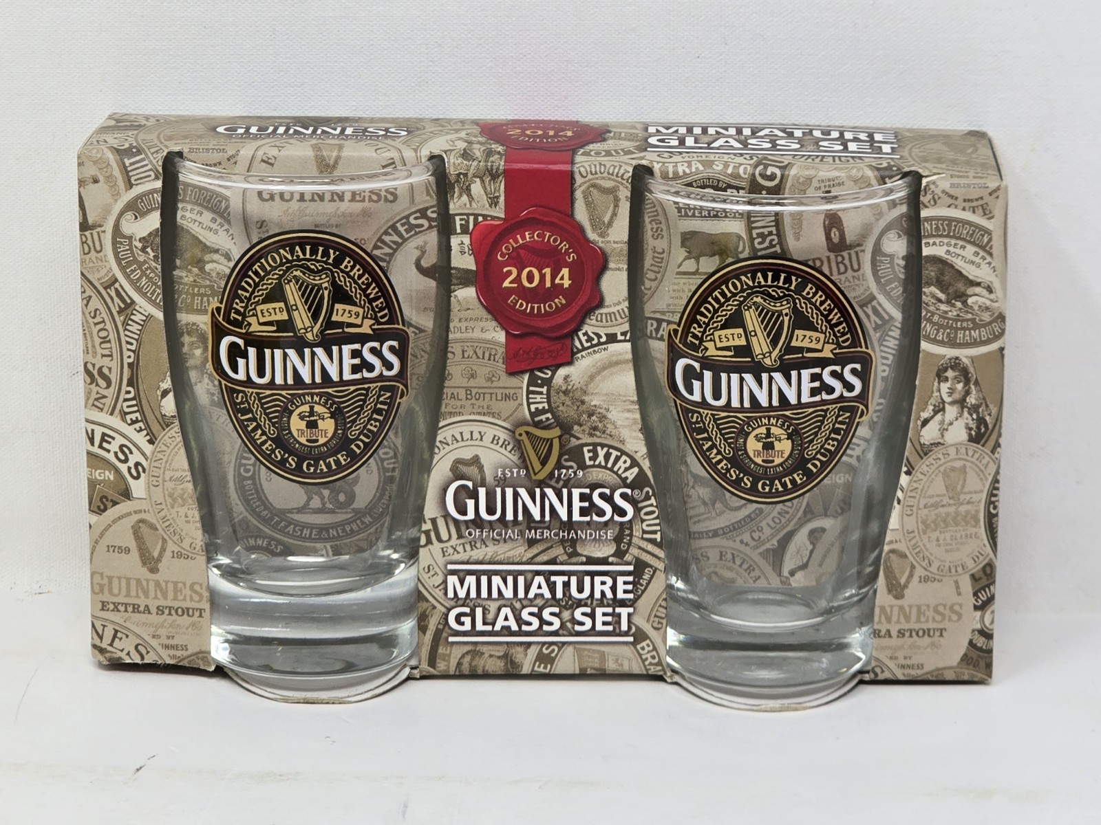 Guinness 2014 Collector\'s Edition Miniature Glass Set, Two Shot Glasses - New