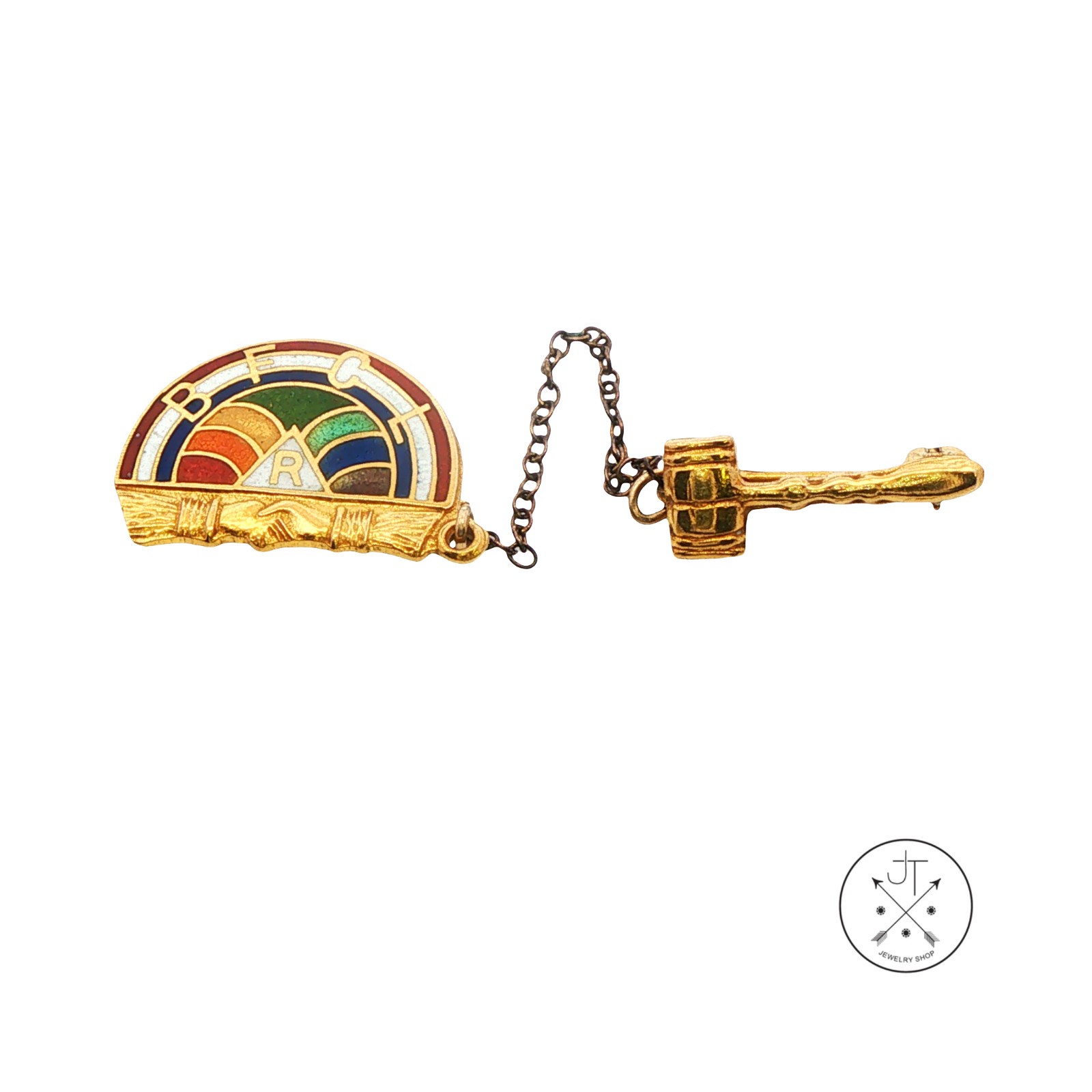 Vintage 10k Yellow Gold Masonic Rainbow Intl Order Rainbow Girls Pin with Gavel