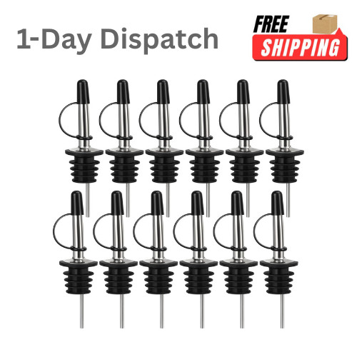 12Pc Liquor Pour Spout Stainless Steel w/Rubber Dust Cap