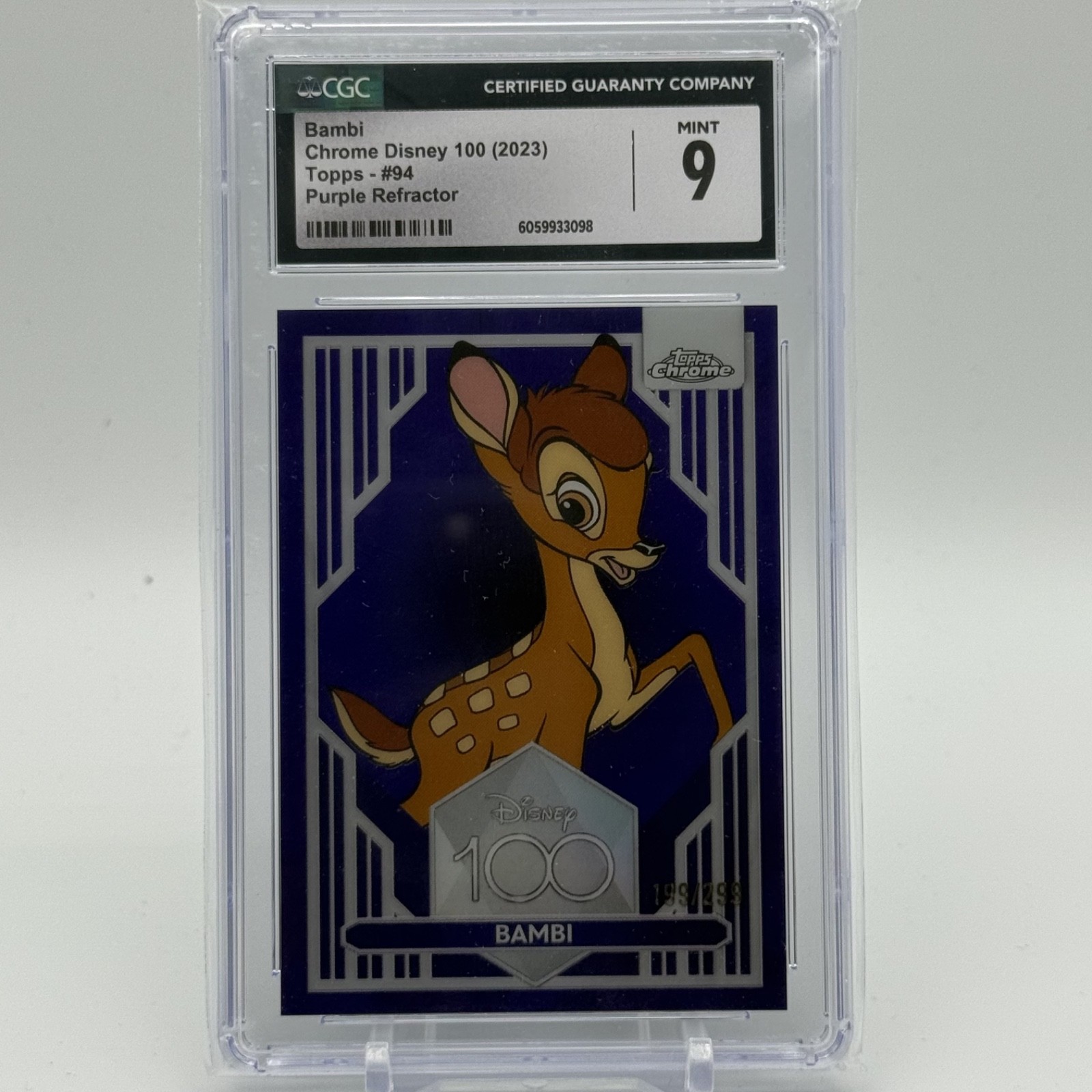 Bambi - 2023 Topps Chrome Disney 100 Purple Refractor #94 199/299 CGC 9