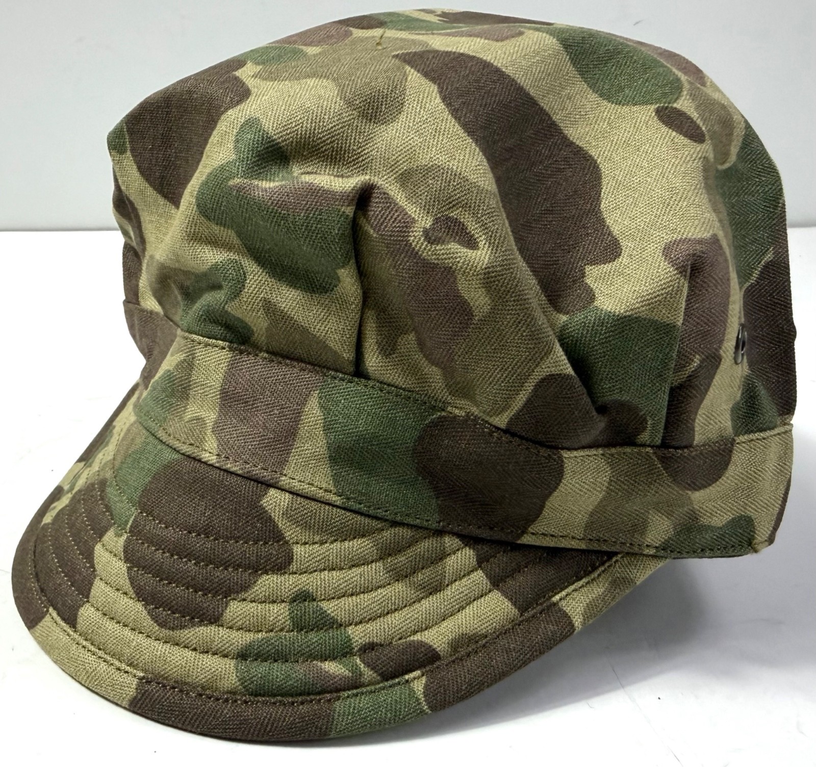 WWII US USMC MARINE HBT P42 CAMO COMBAT FIELD CAP, SHORT BILL-LARGE