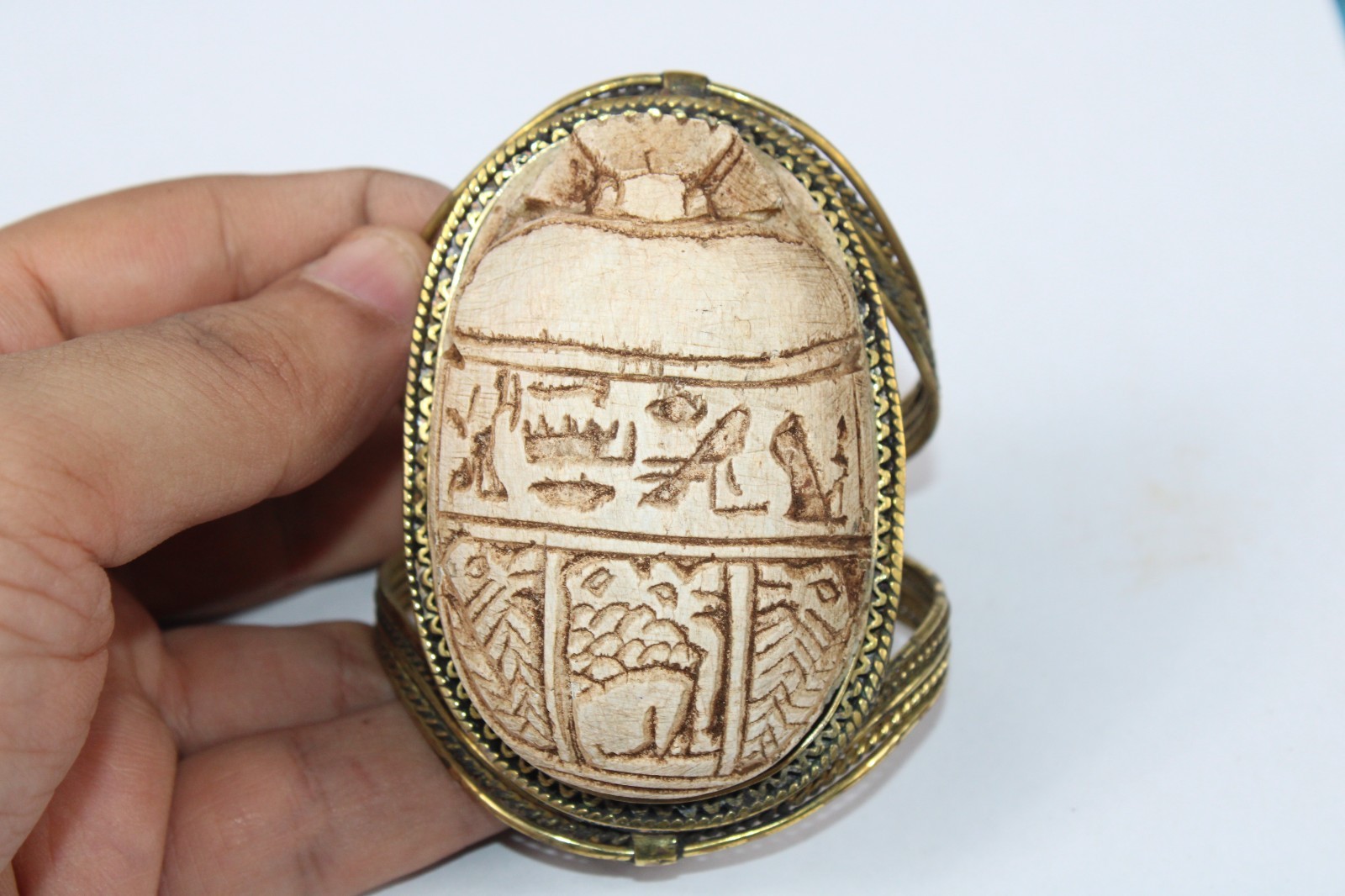 Egyptian Antique Brass Bracelet With Stone Scarab BC Pharaonic Era