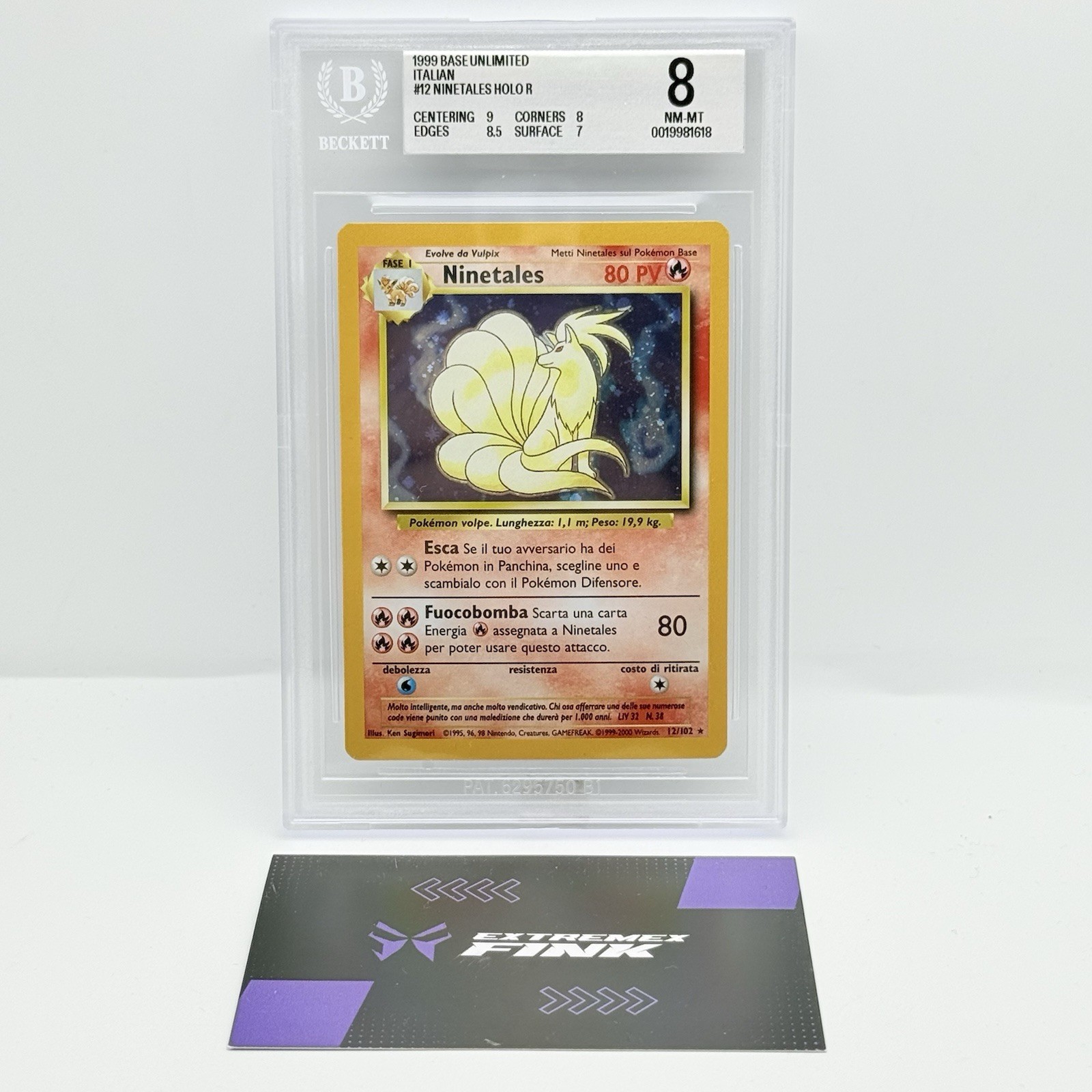 POKEMON CARD NINETALES HOLO 12/102 - ITA - BASE SET - BECKETT BGS 8