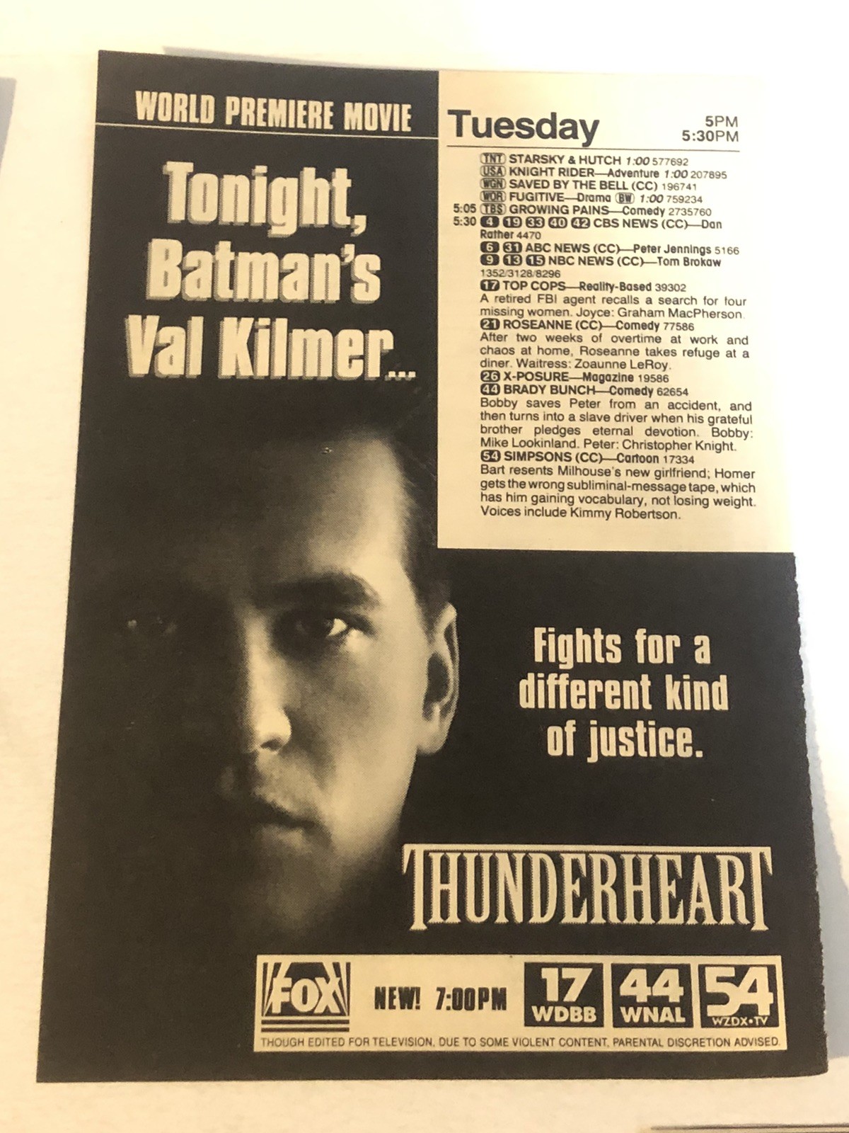 Thunder heart Movie Vintage Print Ad Val Kilmer Tpa17