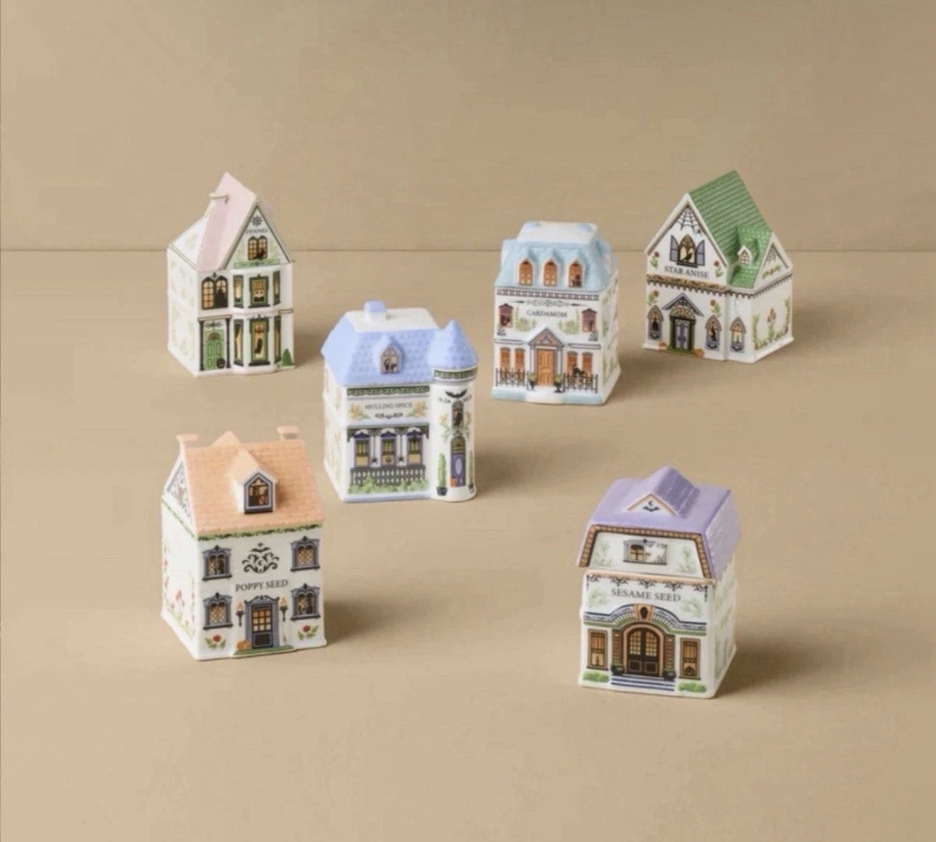 LENOX Halloween Spice Village 6-Piece Spice Jar Set IN HAND NEW