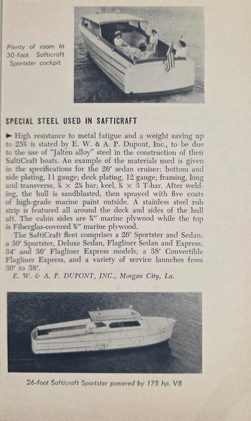 1956 Magazine Photo Safticraft 26\' Sportser & 30\' Safticraft Morgan City,LA