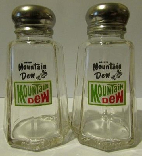 A Nice Set of Mountain Dew Salt & Pepper Shakers 3¾\