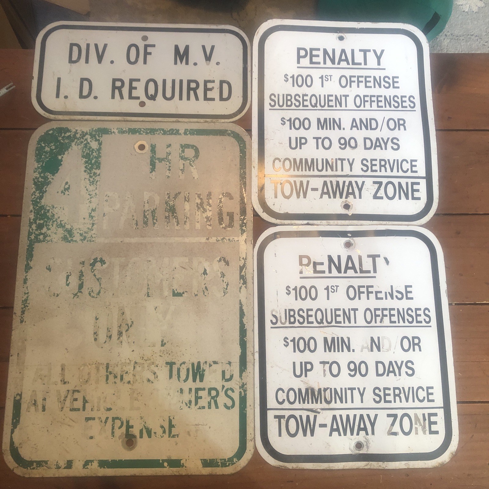 Lot 4 Retired Aluminum Signs Penalty Tow Away Zone 4 Hr Parking DMV ID Required