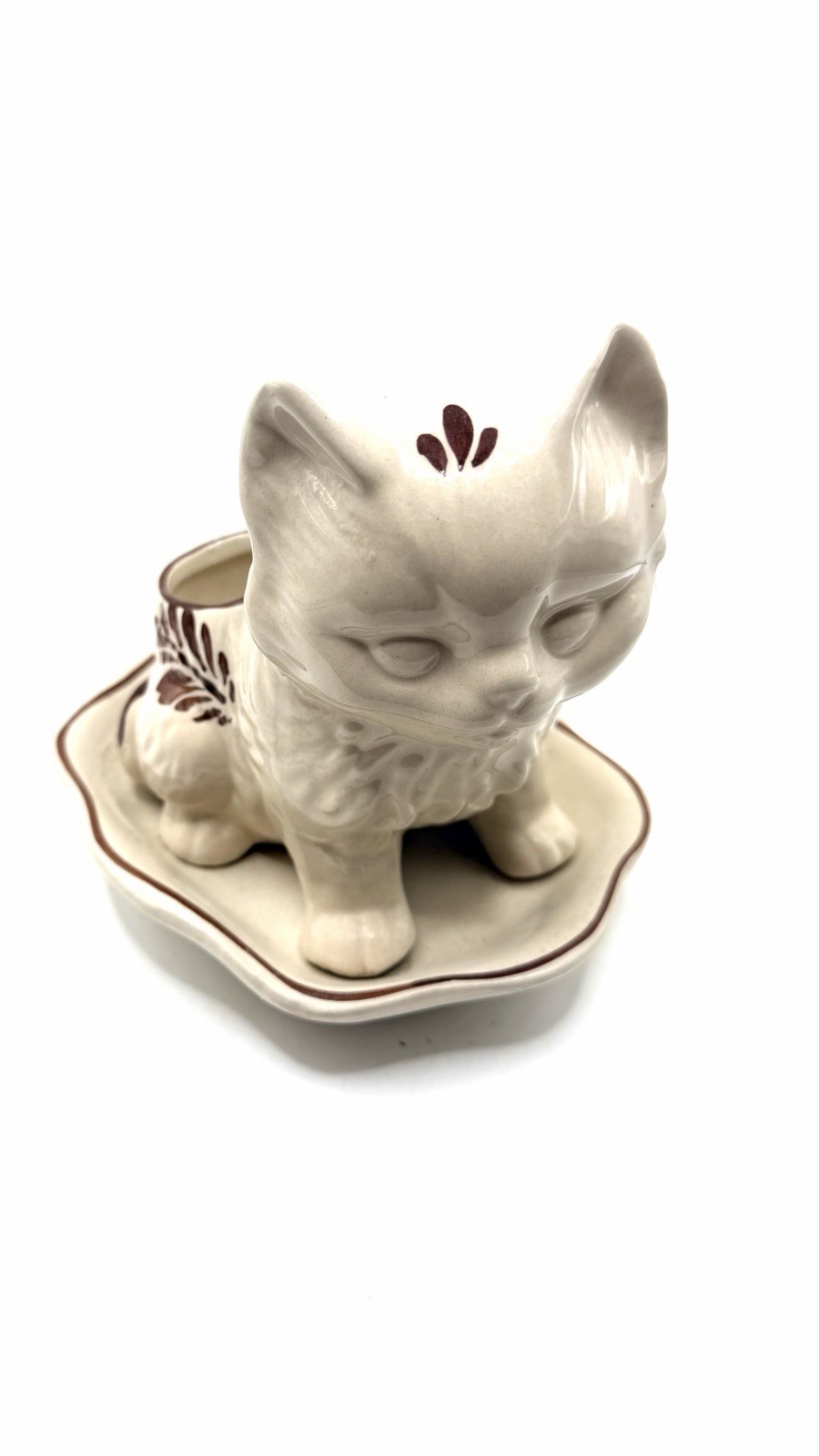 Vintage Ceramic Kitten Cat Planter with Matching Saucer One Piece