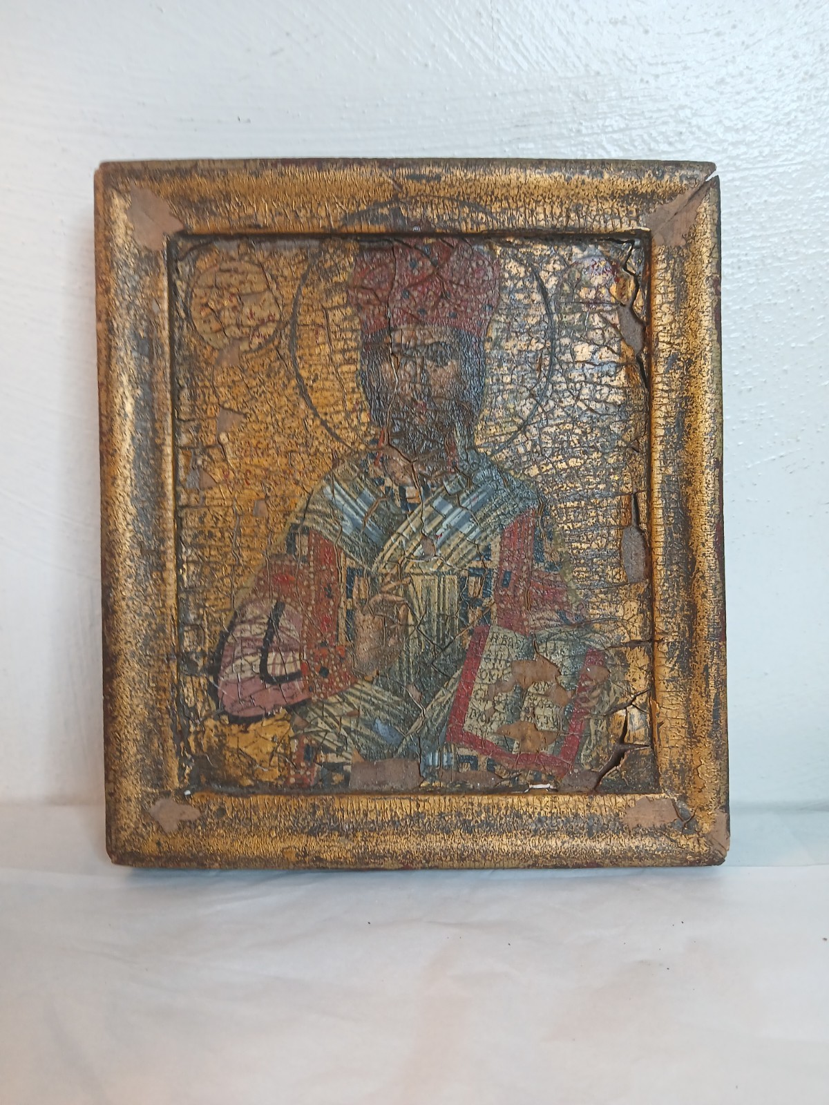 19th Century Jesus Christ Pantocrator Russian Icon on Wood ANTIQUE 