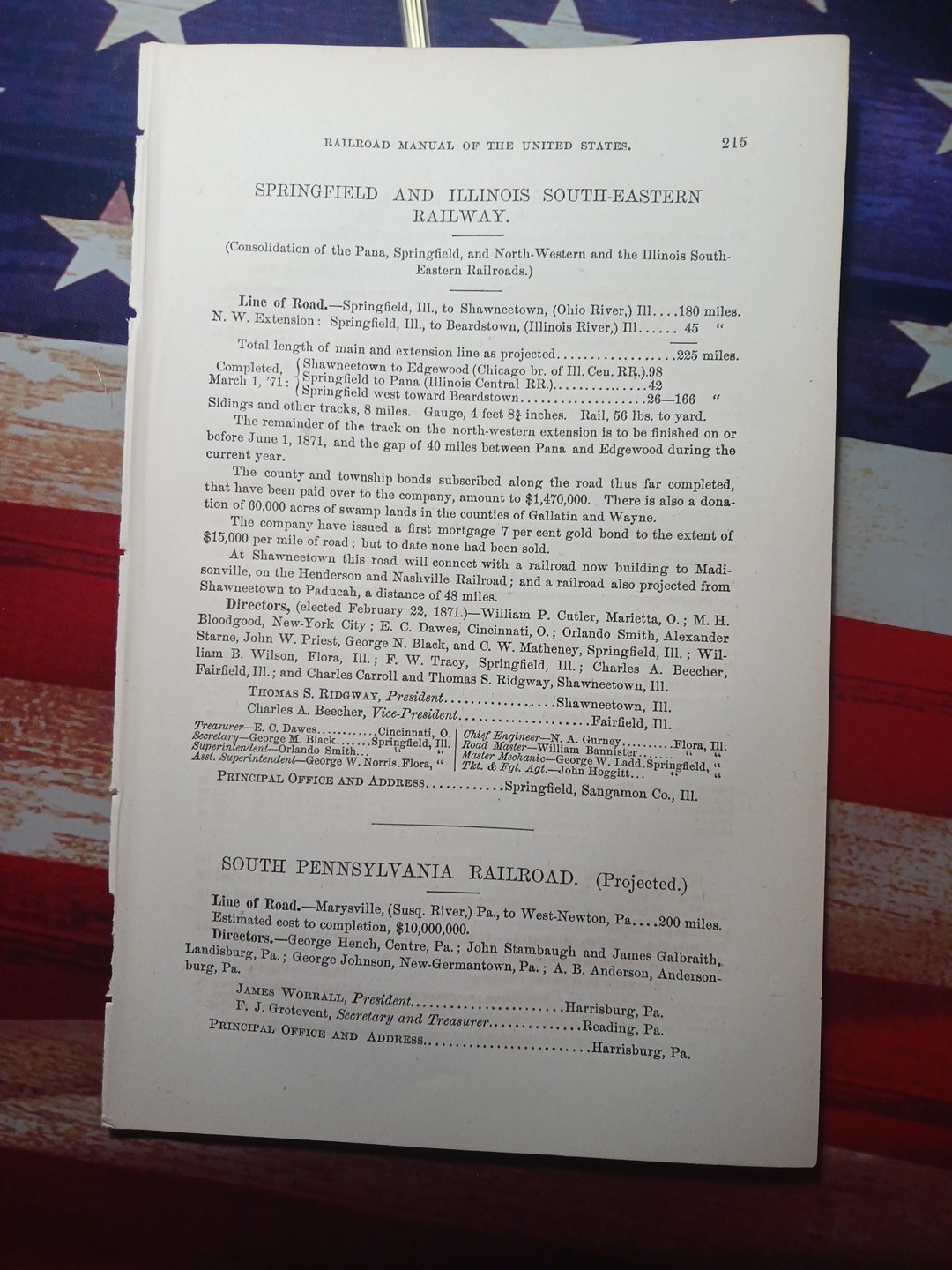 1871 Train Report SPRINGFIELD & ILLINOIS SOUTH EASTERN RAILWAY Beardstown IL