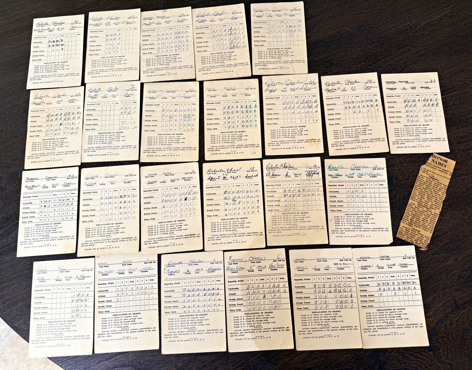 Lot of 24 Vintage 1950s Bisbee Arizona High School Report Cards & Newspaper Clip