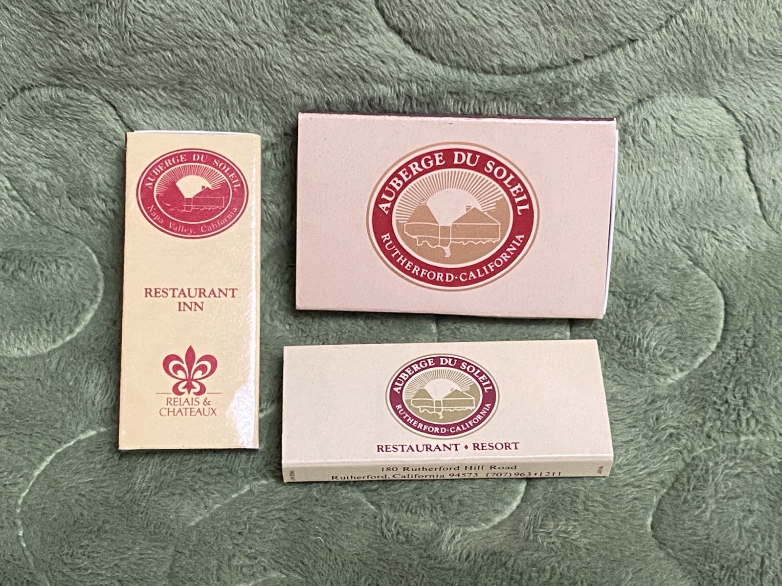 3 Vintage Auberge Du Soleil Restaurant Inn Rutherford, CA. Match boxes, unstruck