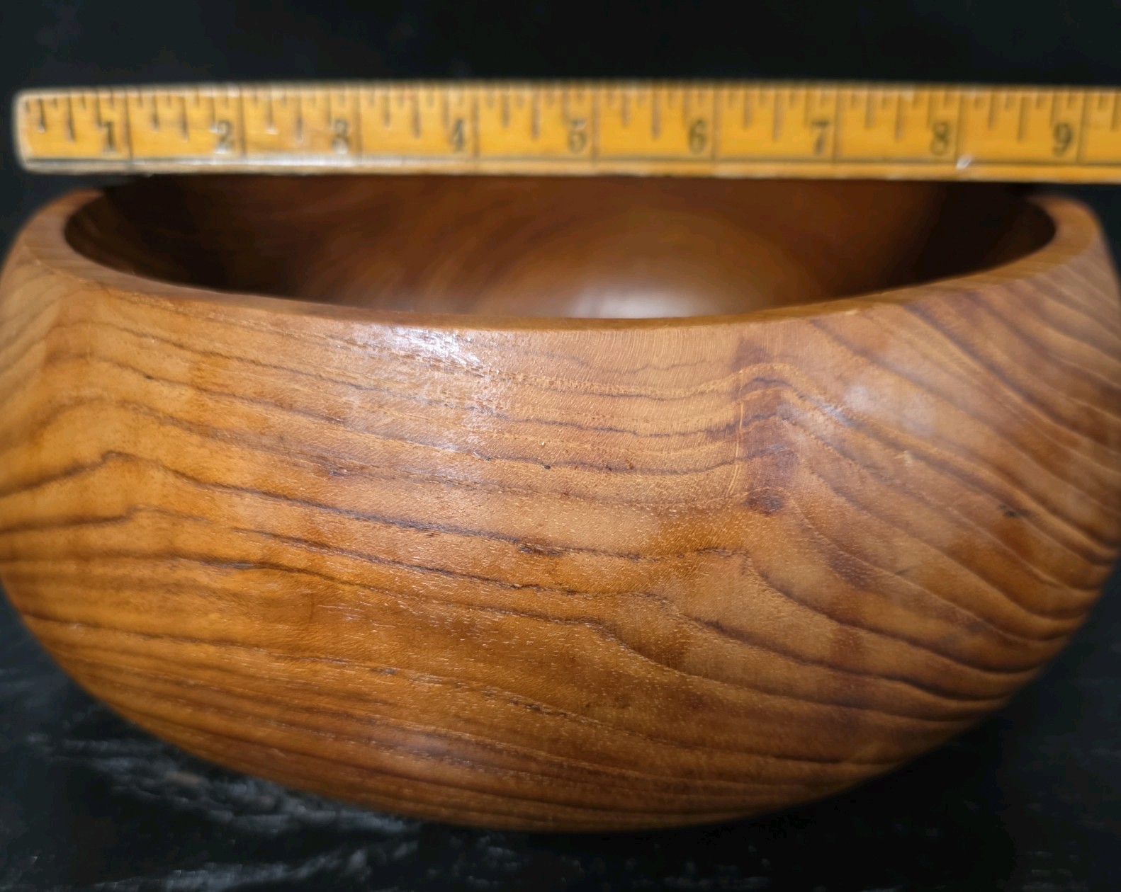 Beautiful Hand Turned Wooden Bowl 9” Diameter Teak wood
