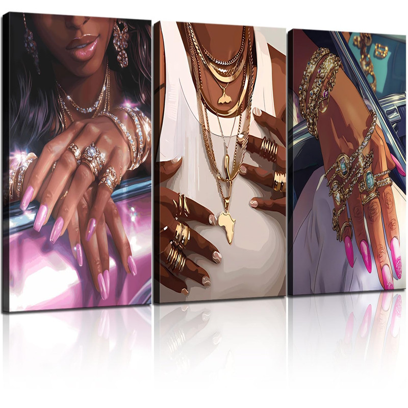 Ncyel 3Pcs Black Girls Wall Art African American Fashion Canvas Print Luxury Ncyel 3Pcs Black Girls Wall Art African American Fashion Canvas Print Luxury