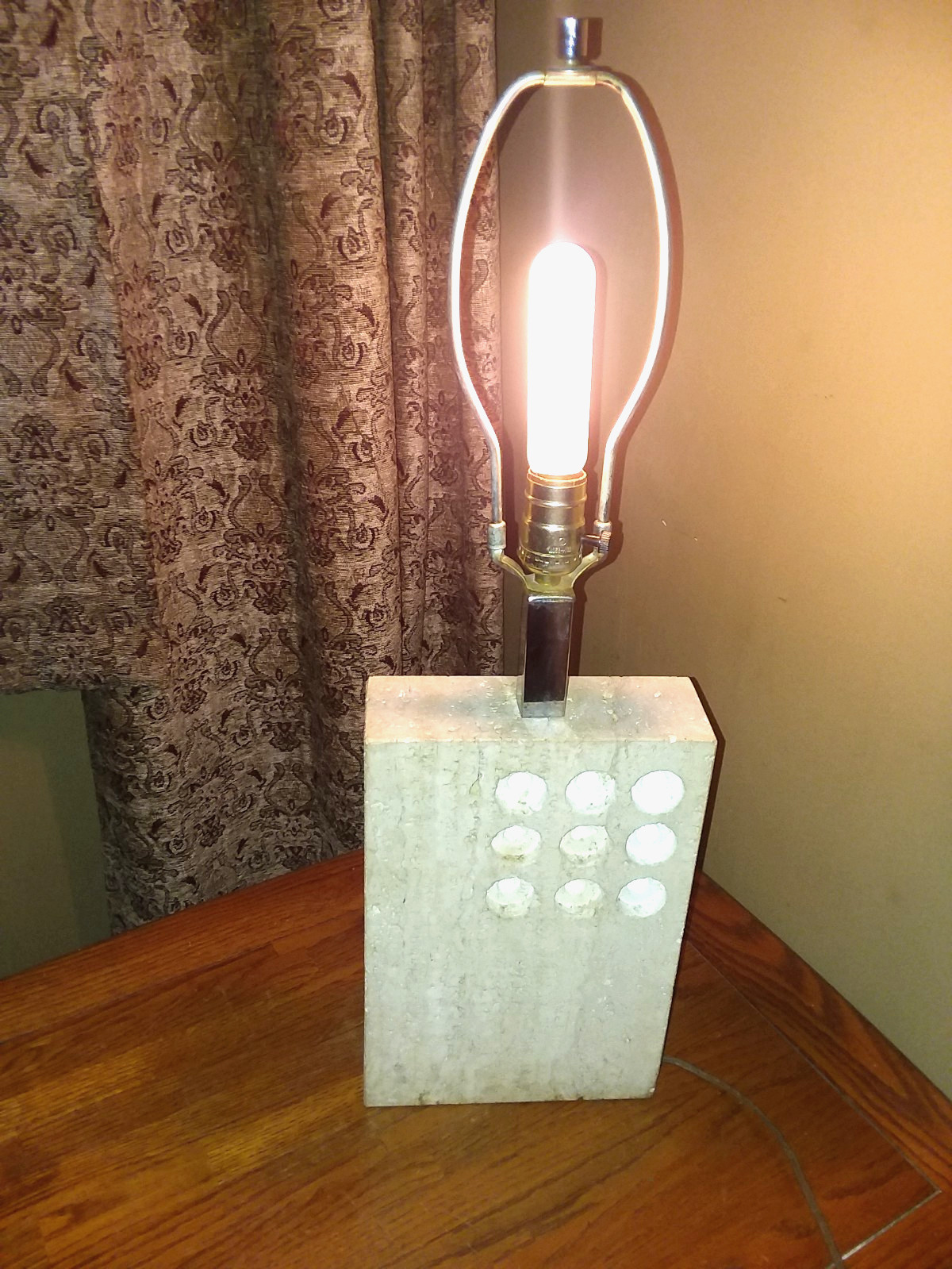 VINTAGE LAMP Italian Modern Brutalist Travertine Table Lamp FRATELLI