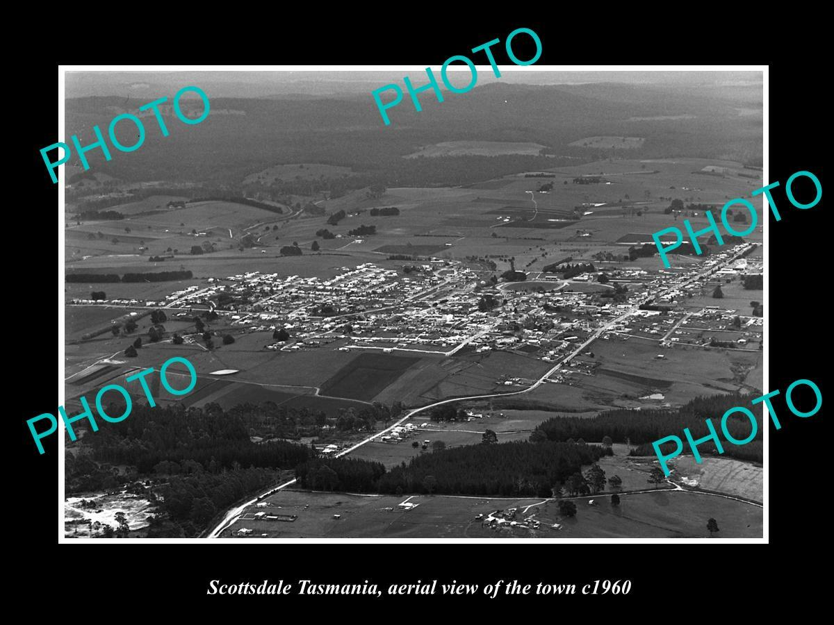 OLD 8x6 HISTORIC PHOTO OF SCOTTSDALE TASMANIA AERIAL VIEW OF THE TOWN c1960