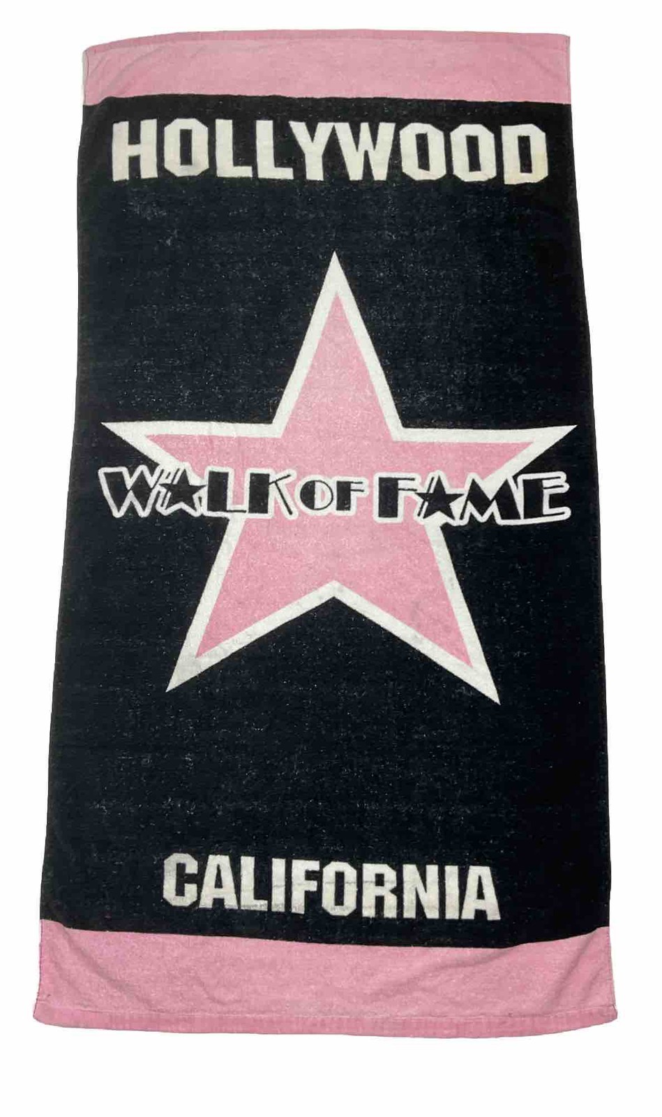 VINTAGE 1980s HOLLYWOOD WALK OF FAME BLACK PINK BEACH TOWEL TERRY