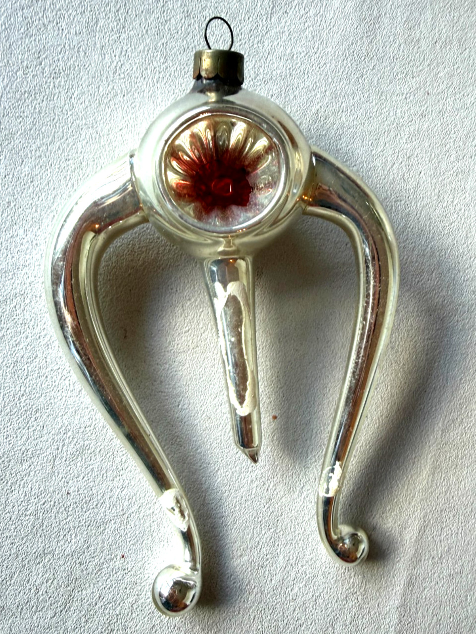 Vintage German Indent Lyre Harp Christmas Ornament - Mercury Silver Glass