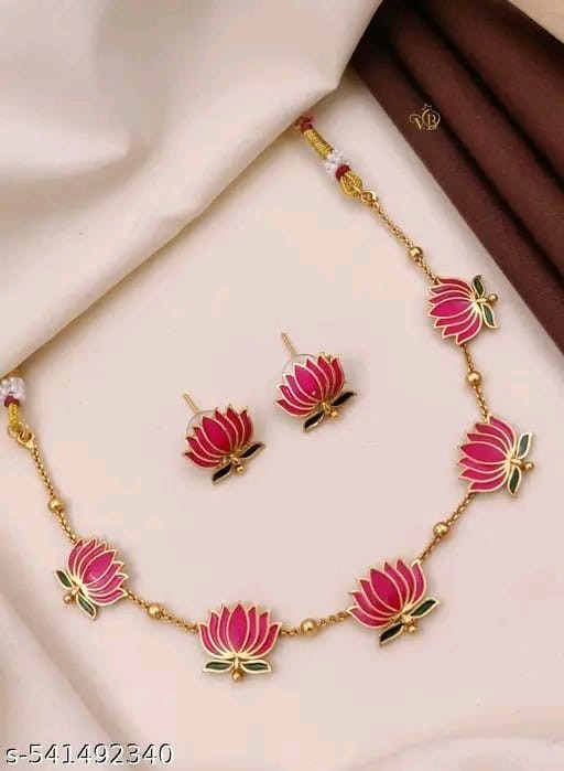 Indian cute Lotus Gold Plated necklace chain choker for girls and women