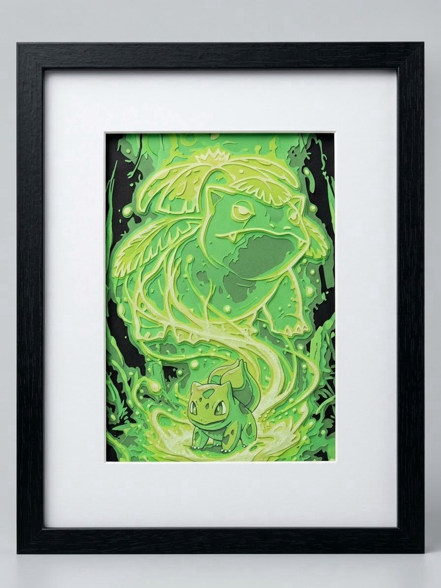 Pokemon Bulbasaur & Venusaur 3D Shadow Box Framed Art 8x10 Layered Desk Decor
