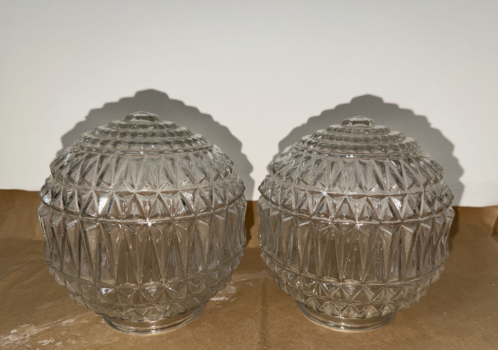 Vintage Clear Cut Glass Globe Light Shades Set of 2