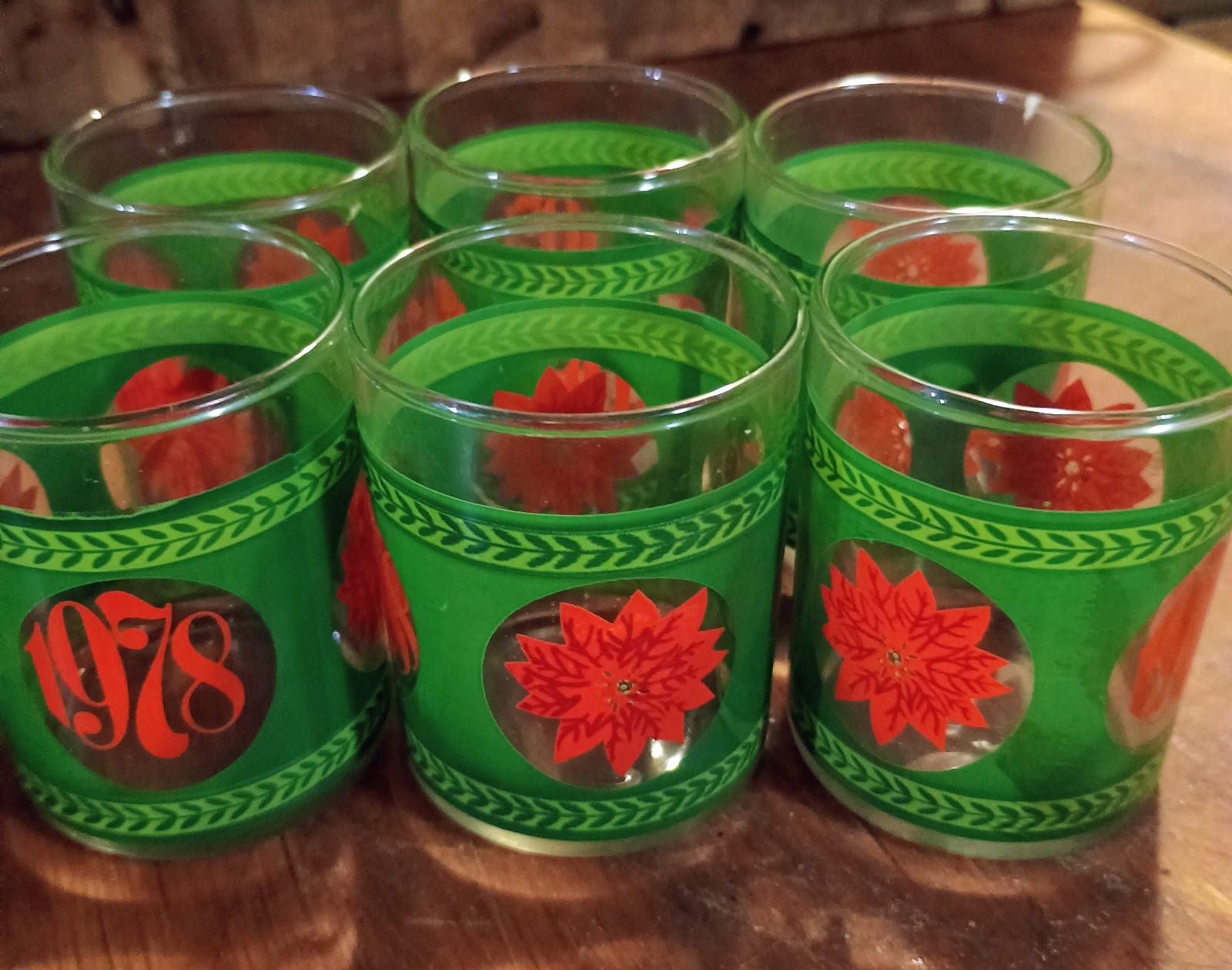 Vintage 1970's  Christmas Poinsettia Votive Candle Holder  Dated 1978 Lot Of 6
