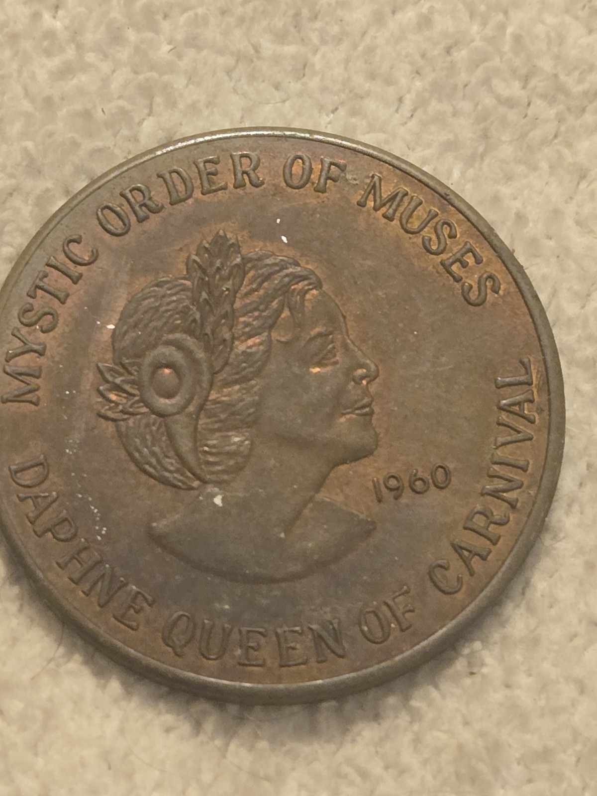 1980 Mystic Order of Muses Roaring 20s Daphne Mardi Gras Doubloon Medal Heavy