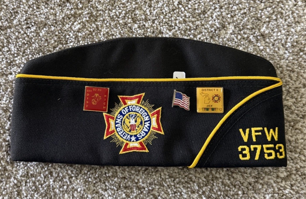 Vintage VFW Post 3753 Michigan Garrison Cap Hat Size 6 3/4 USAF Pins USA