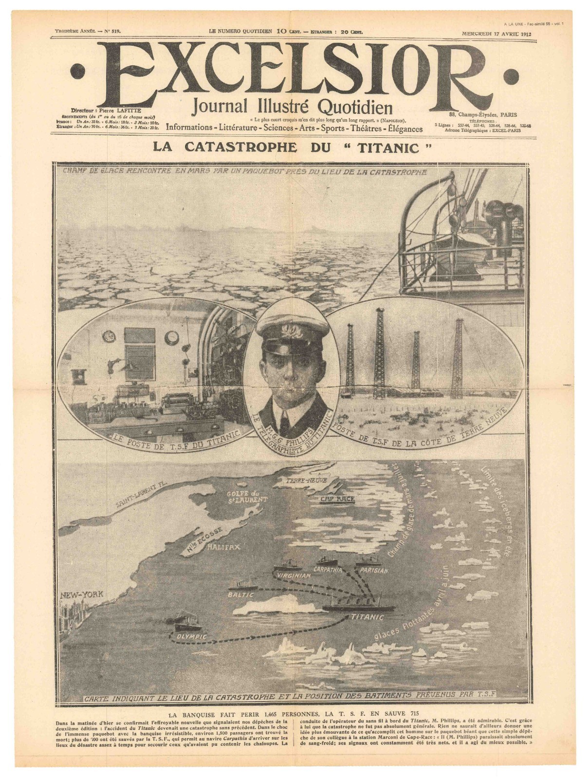 Rare 1912 French Newspaper & Map 
