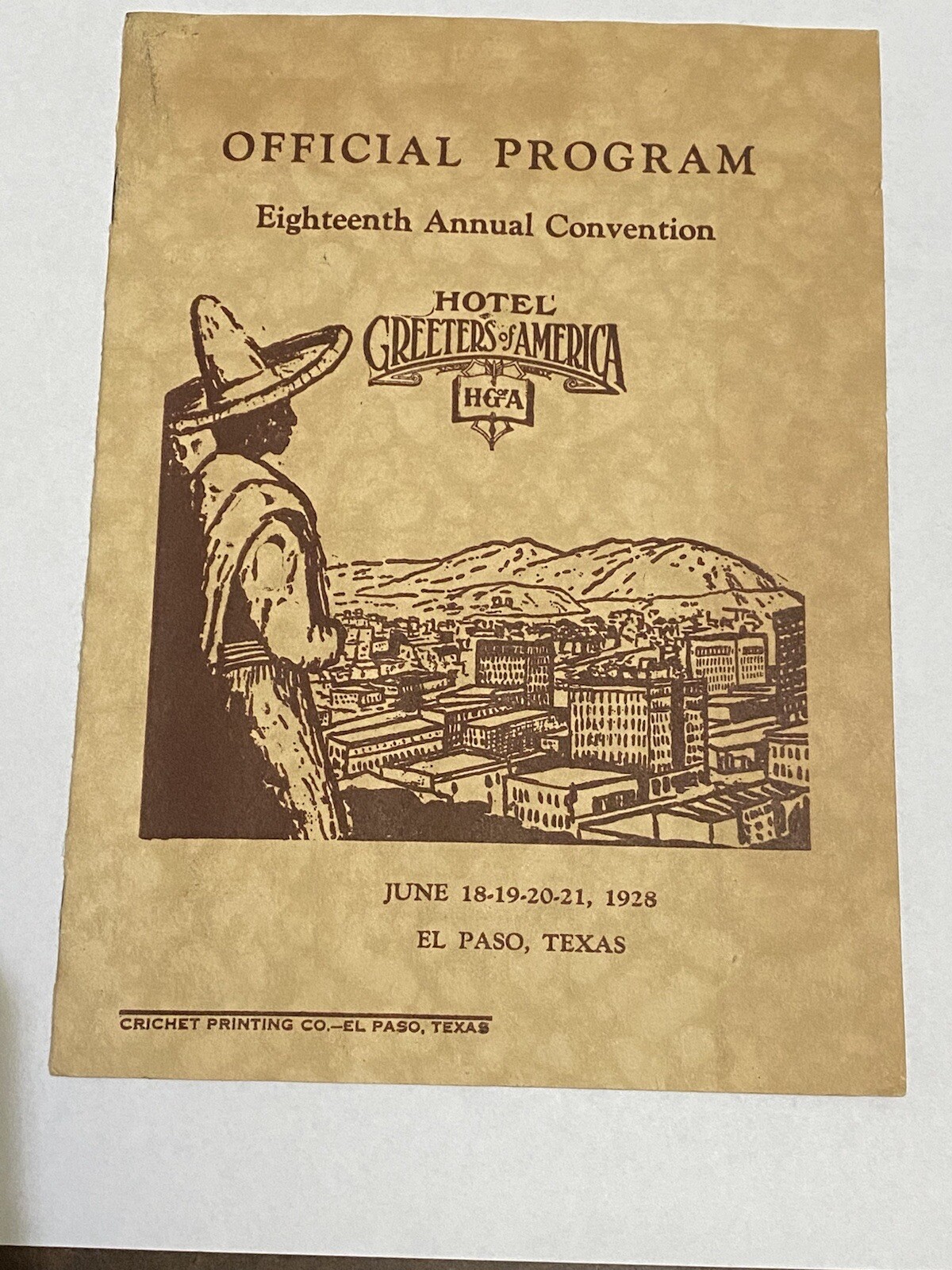 vtg 1928 El Paso Texas hotel greeters of america official program