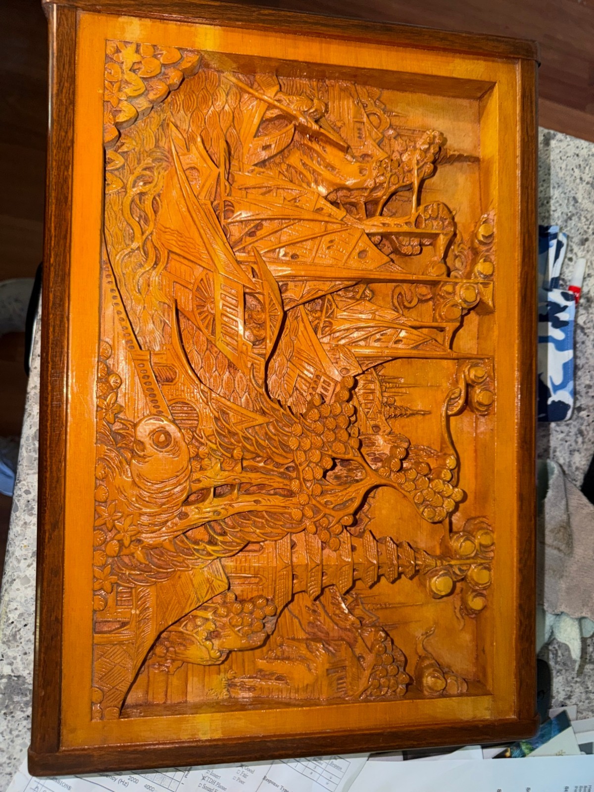 Hand-Carved Wooden Wall Art Panel – Asian Scene, 13\