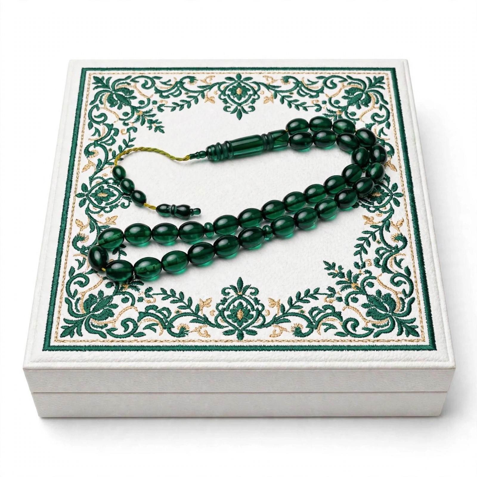 Ultra Rare Dark Green German Faturan Bakelite Misbaha Tasbih 33 68g 12.8mm 1970s