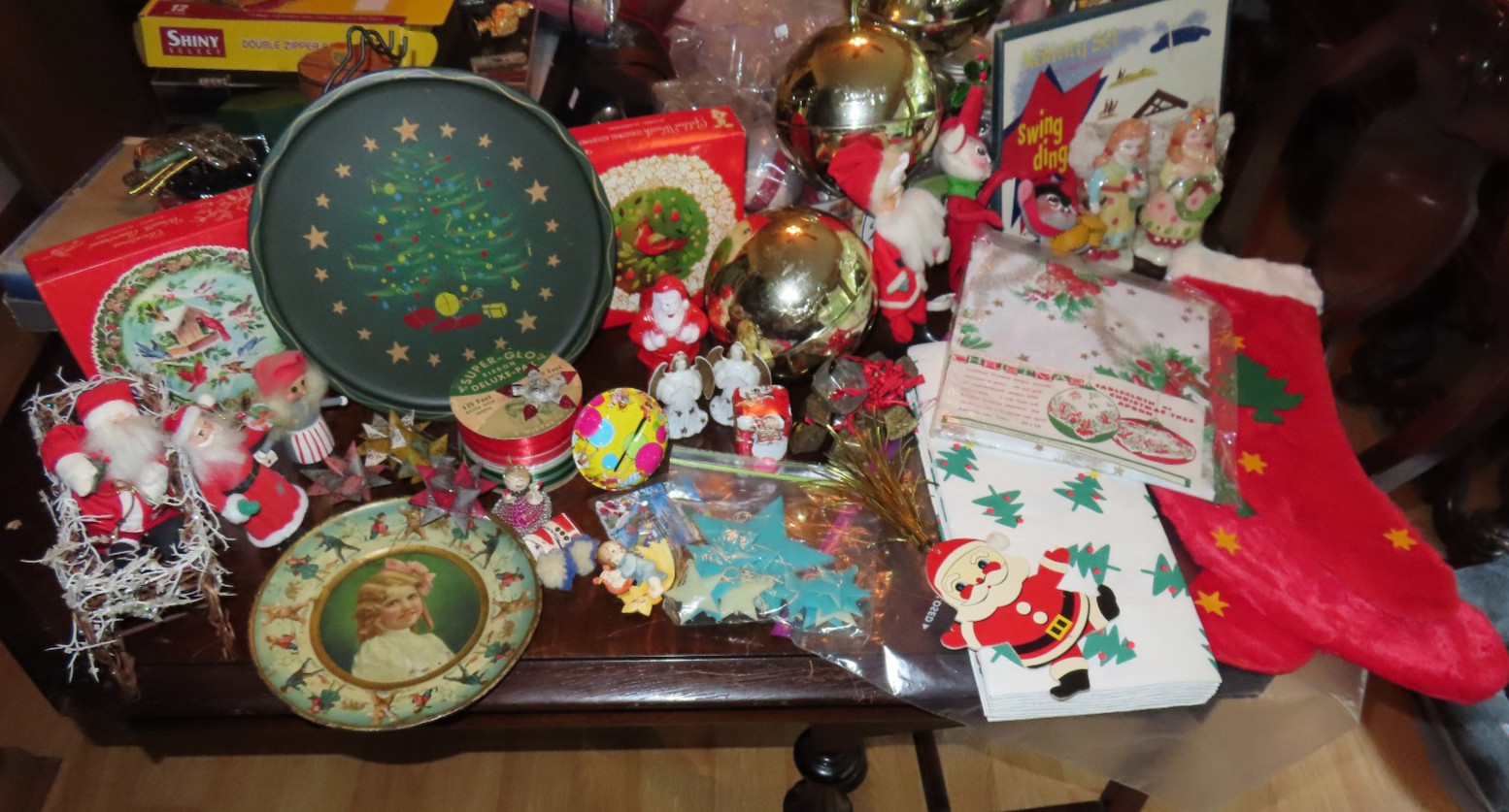 Vintage Christmas Santas, Ornaments, Cards, Tins, Stockings, Stars, Etc HUGE LOT