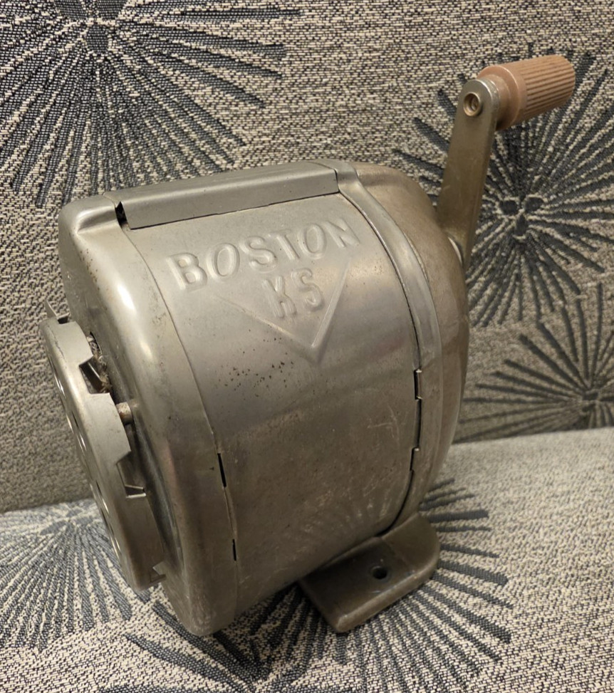 Vtg Boston Model KS Manual Pencil Sharpener Revolving 8 Hole Steel USA 3 Screws
