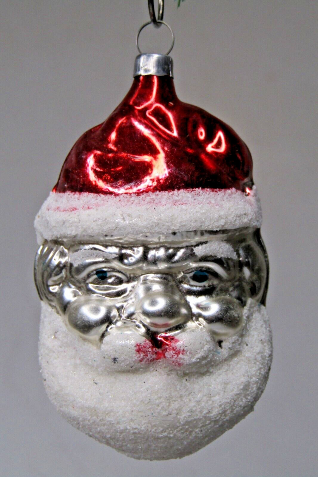 Vintage Blown Glass SANTA Fatty Cheeks Head Mica Christmas Ornament Germany