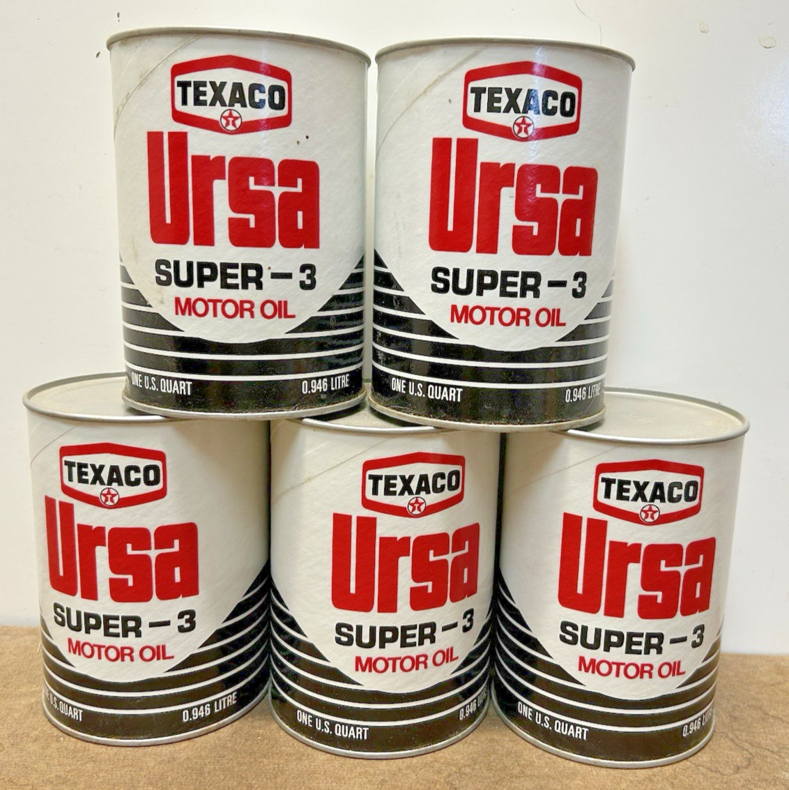 Texaco Ursa Super 3 SAE 30 5-Cans Metal/Cardboard VTG 60's-80's