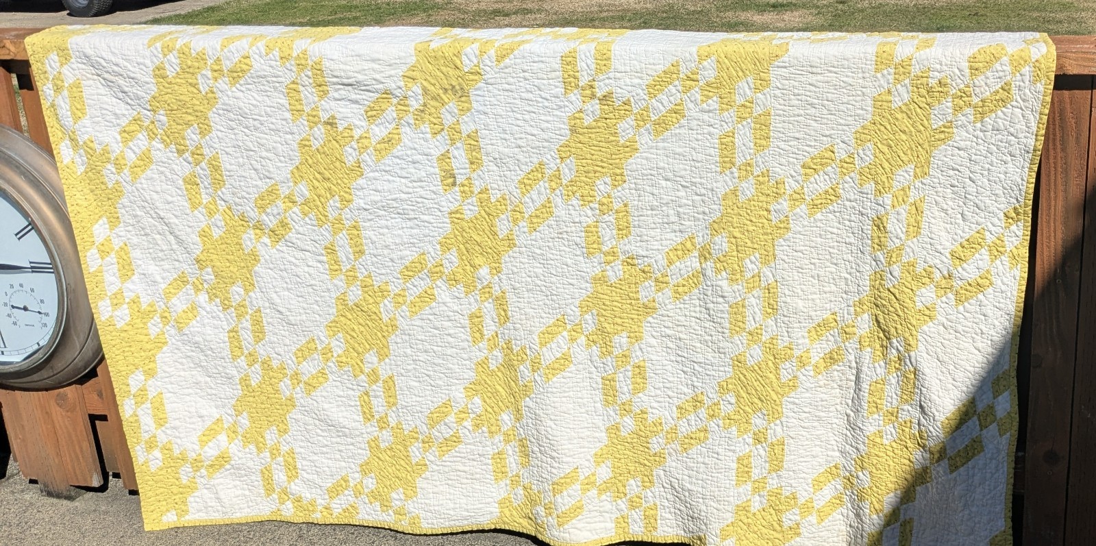 BEAUTIFUL Antique Yellow Calico  Hand & Machine Quilt 80\