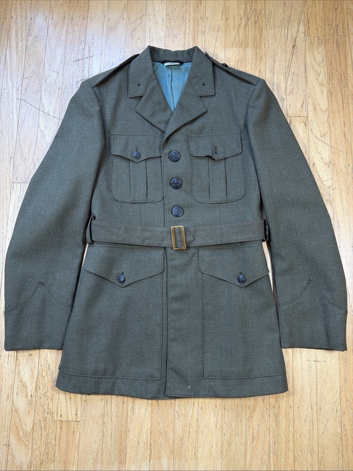 Cavalier Military Jacket Vintage Size 38R Green Wool Blend Army Green  Belt