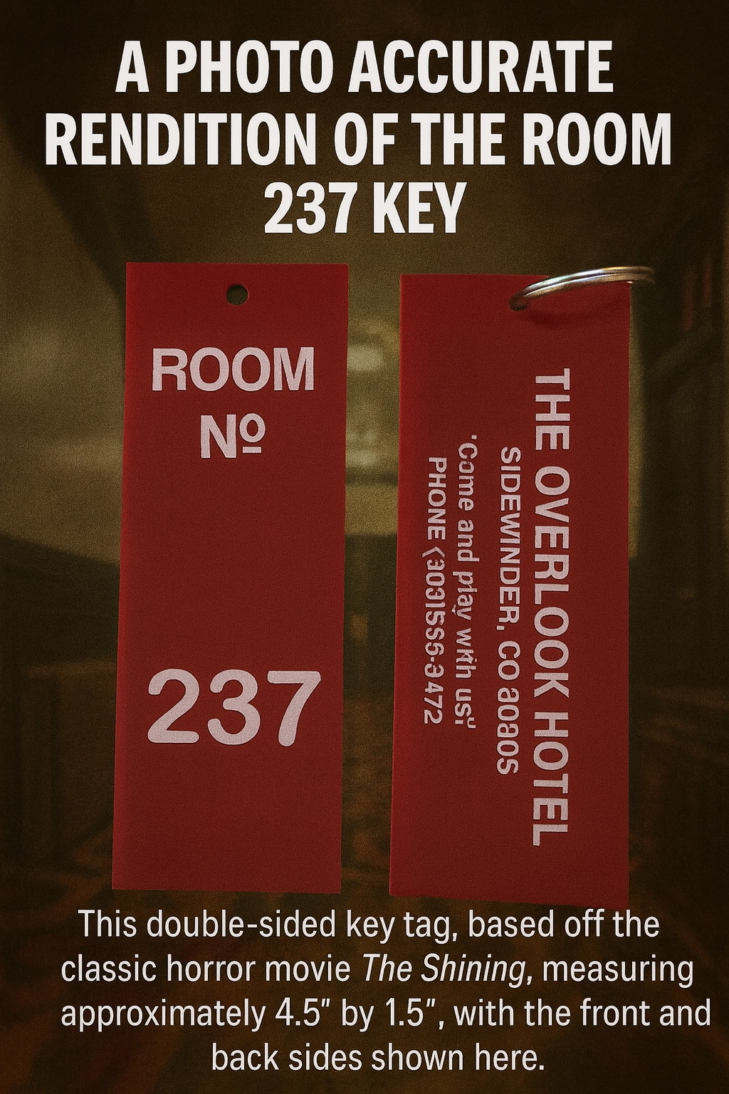 Prop Accurate THE SHINING 237 Room Number Overlook Hotel Key Tag