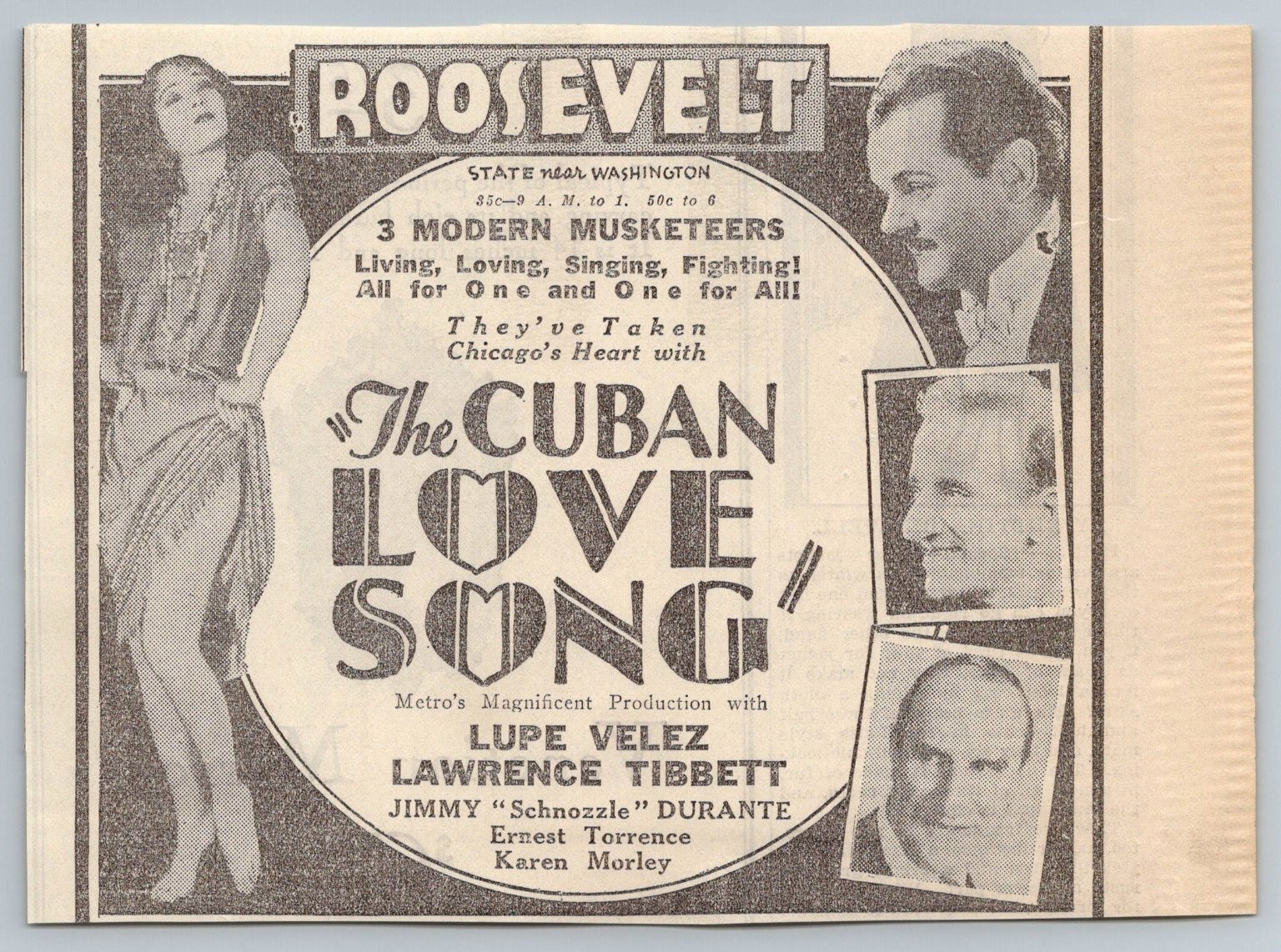 1931 The Cuban Love Song Movie Ad Lupe Velez Jimmy Durante Roosevelt Theater
