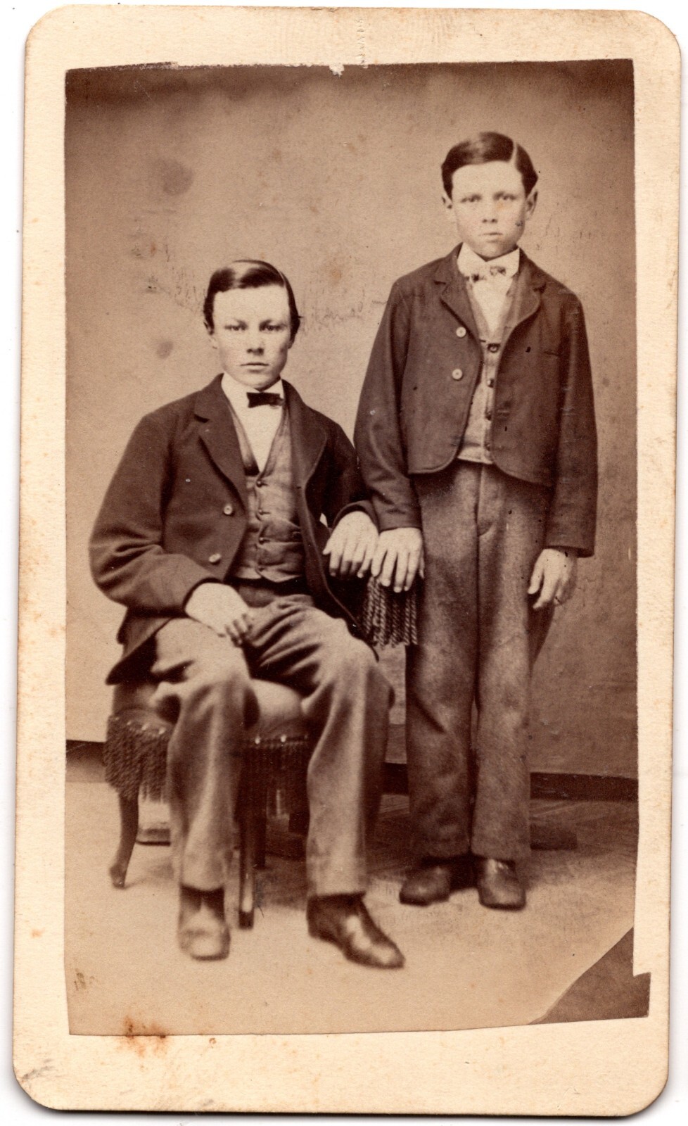 Antique CDV Circa 1870s J.A. Fullerton Two Young Men in Suits Bloomington