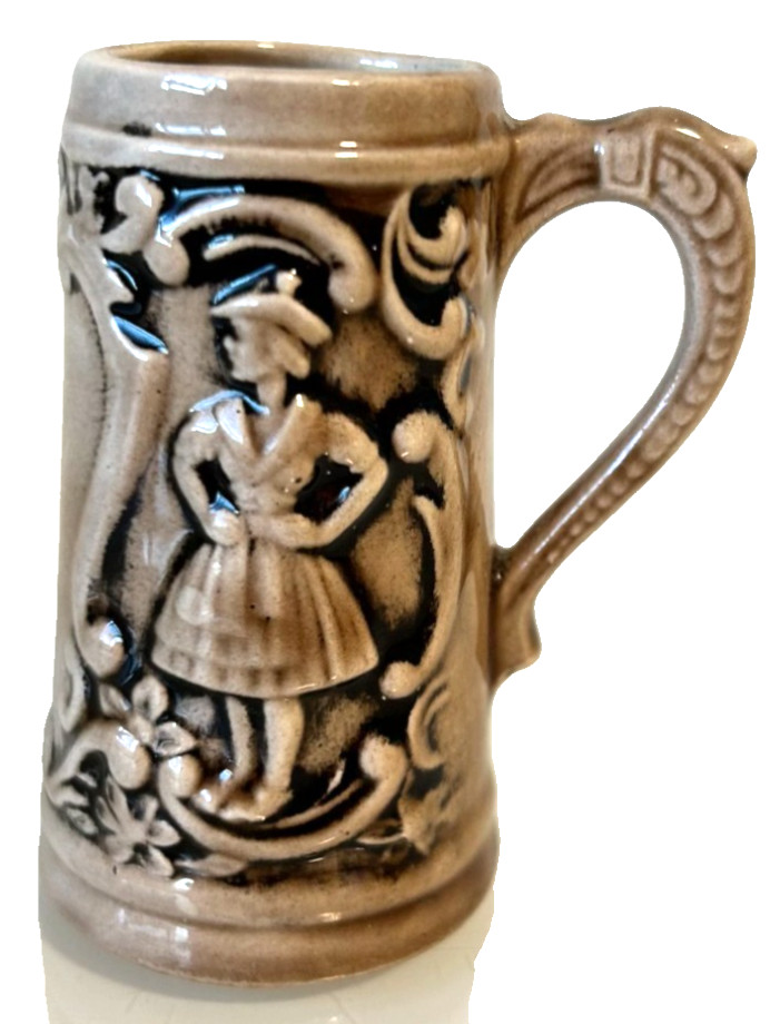 VTG 1977 Barware AN Enterprises Miniature Beer Stein Ceramic German Folk Relief
