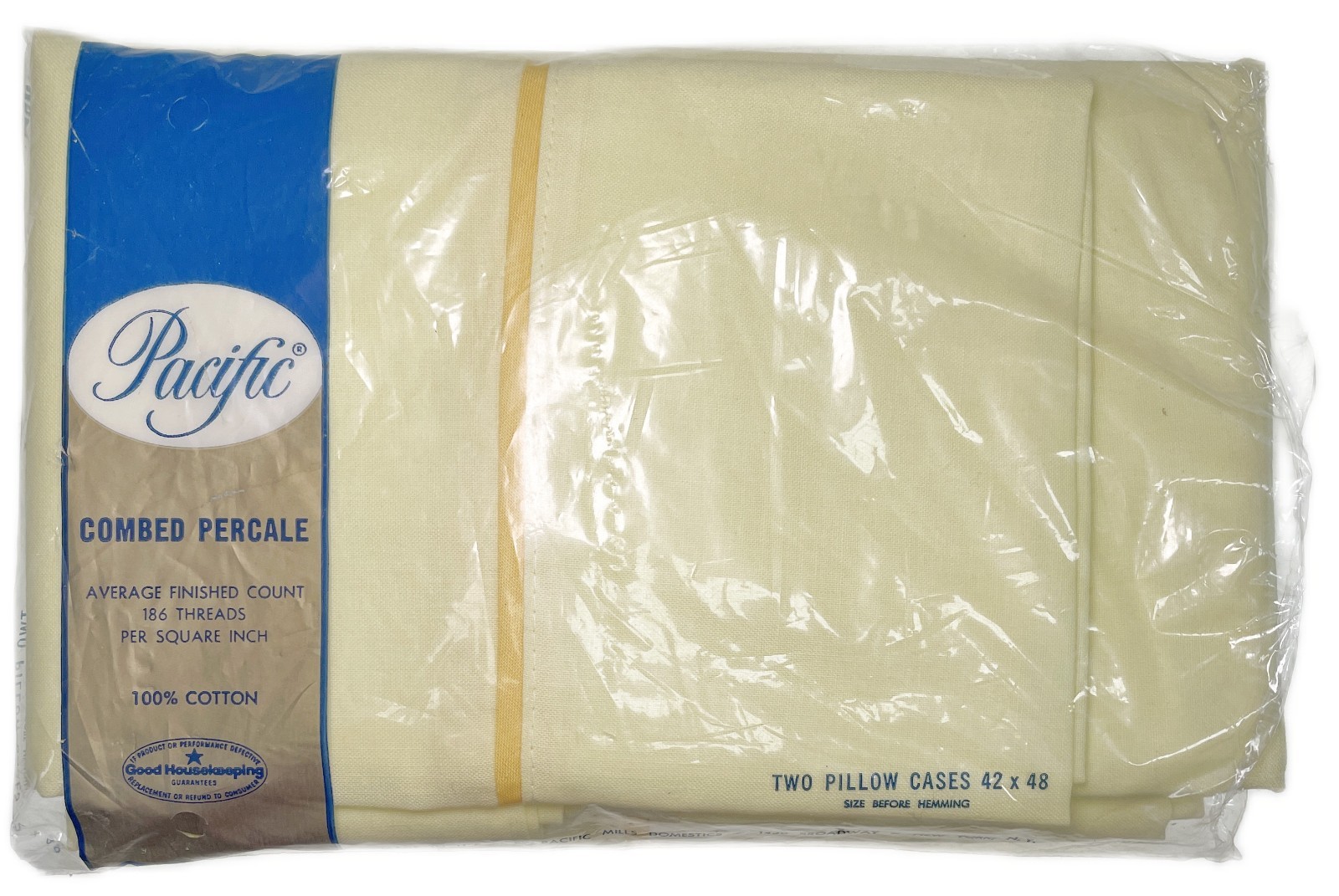 2 Standard Pillowcase Vtg Pacific Yellow Cotton Combed Percale